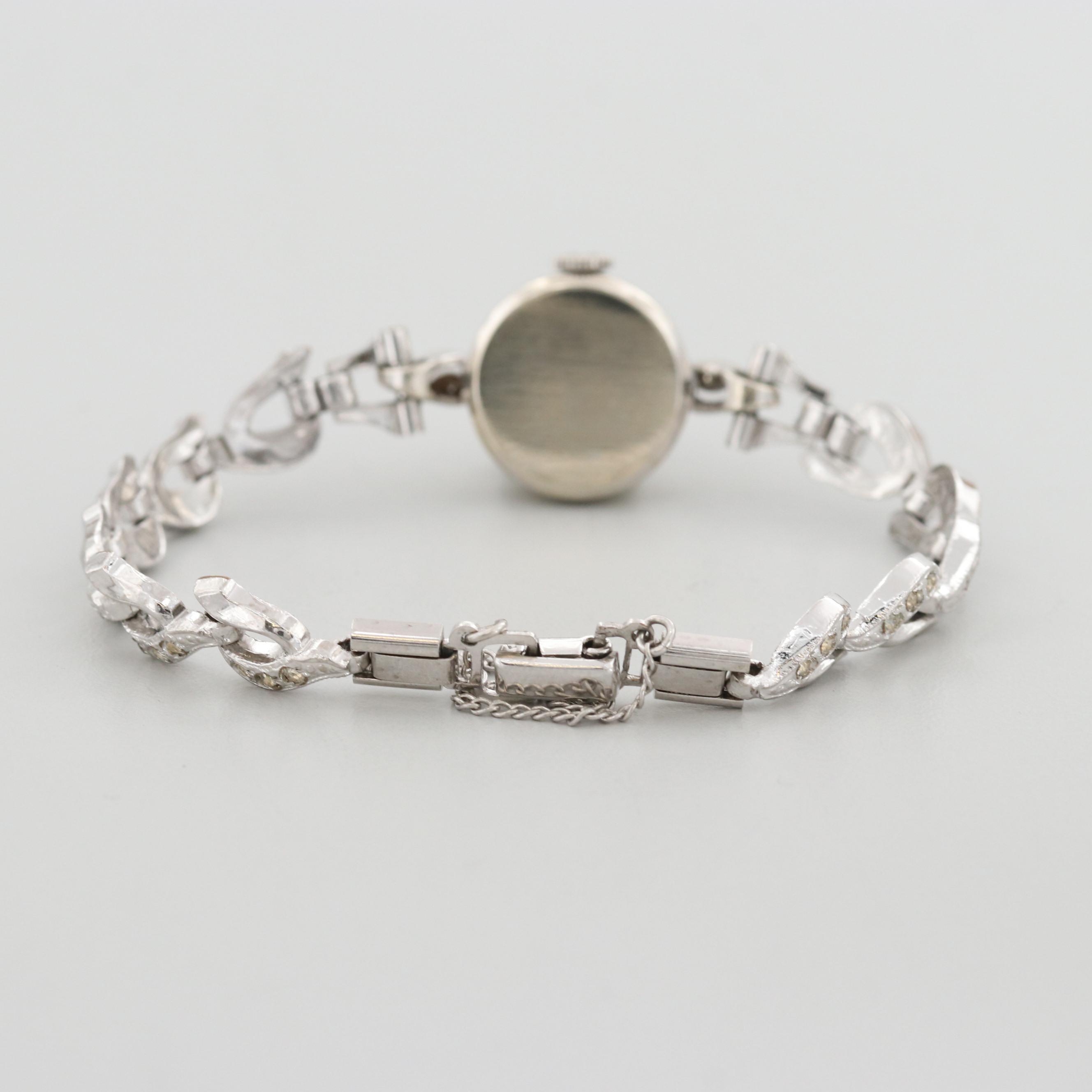 Vintage Omega 14K White Gold Stem Wind Watch With Diamond Lugs