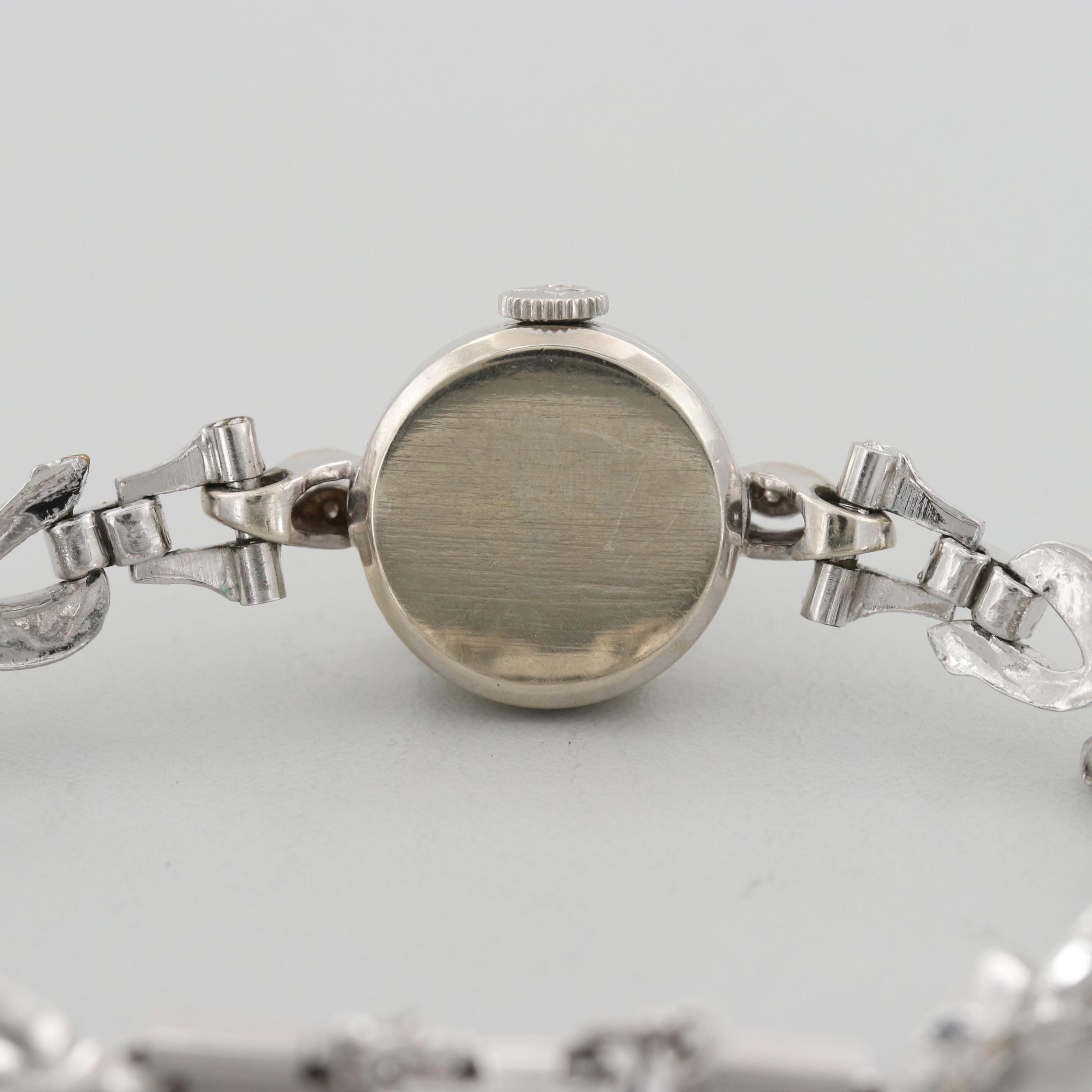 Vintage Omega 14K White Gold Stem Wind Watch With Diamond Lugs