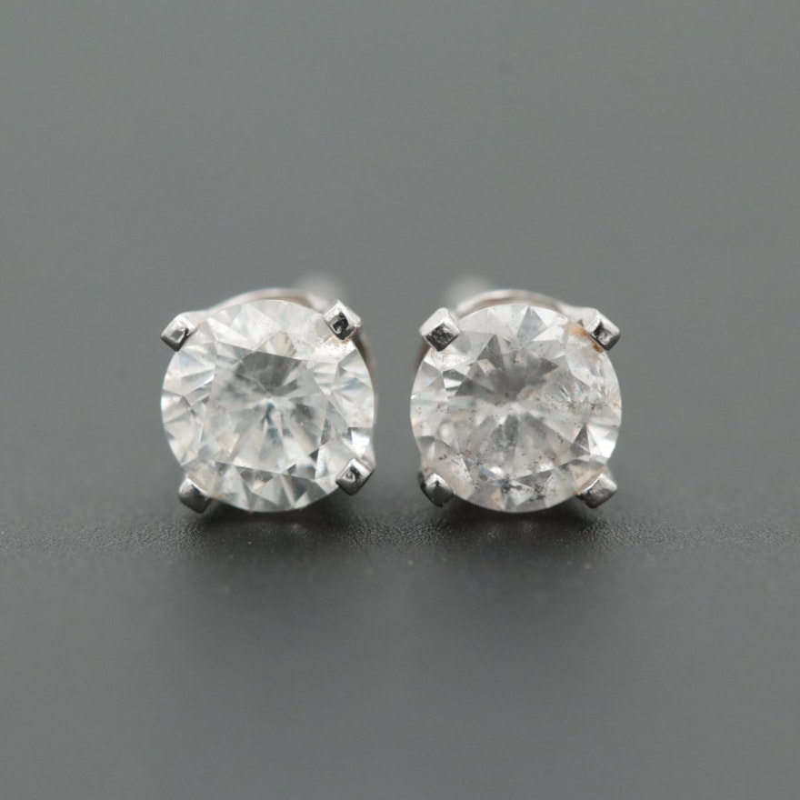 14K White Gold Diamond Stud Earrings