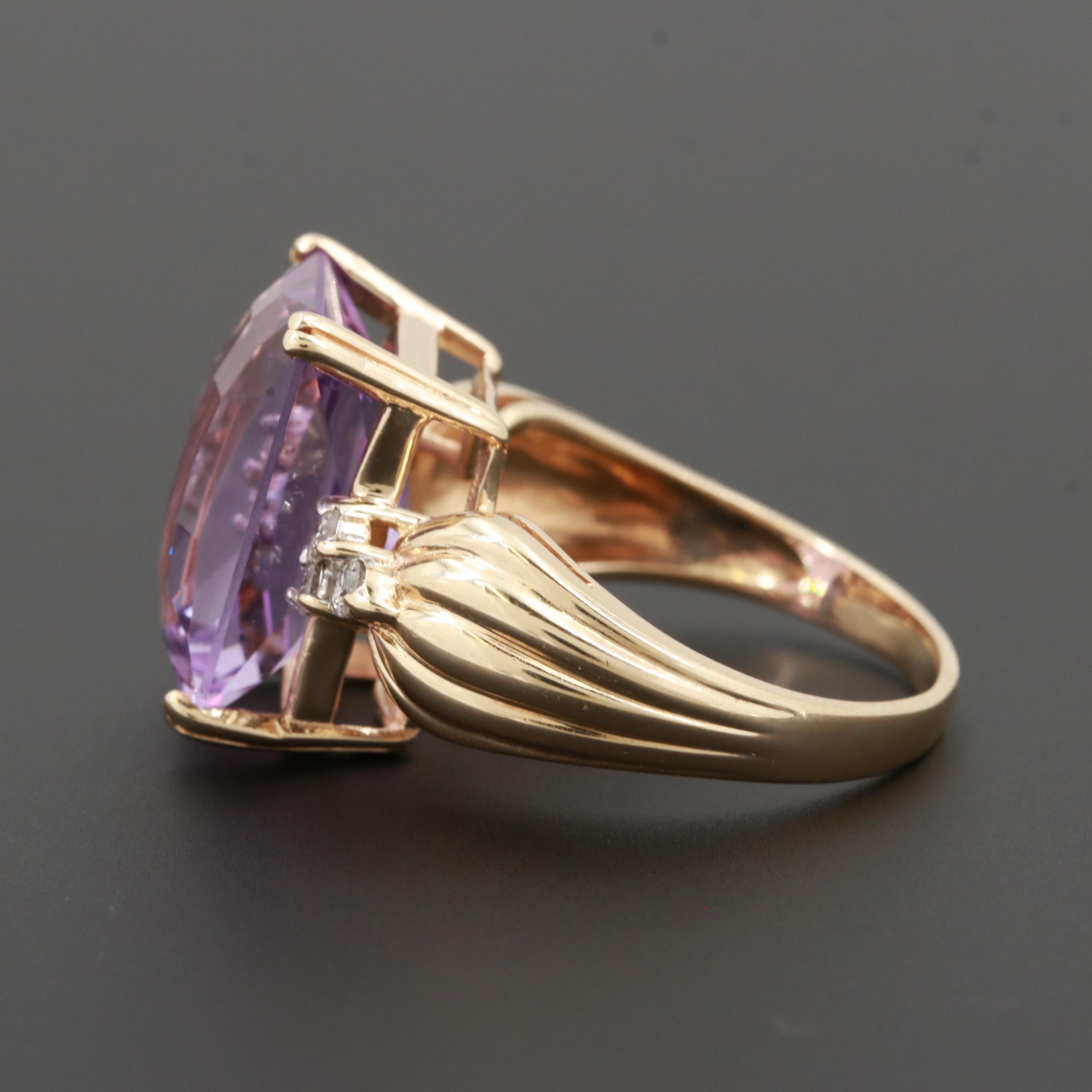 14K Yellow Gold Amethyst and Diamond Ring