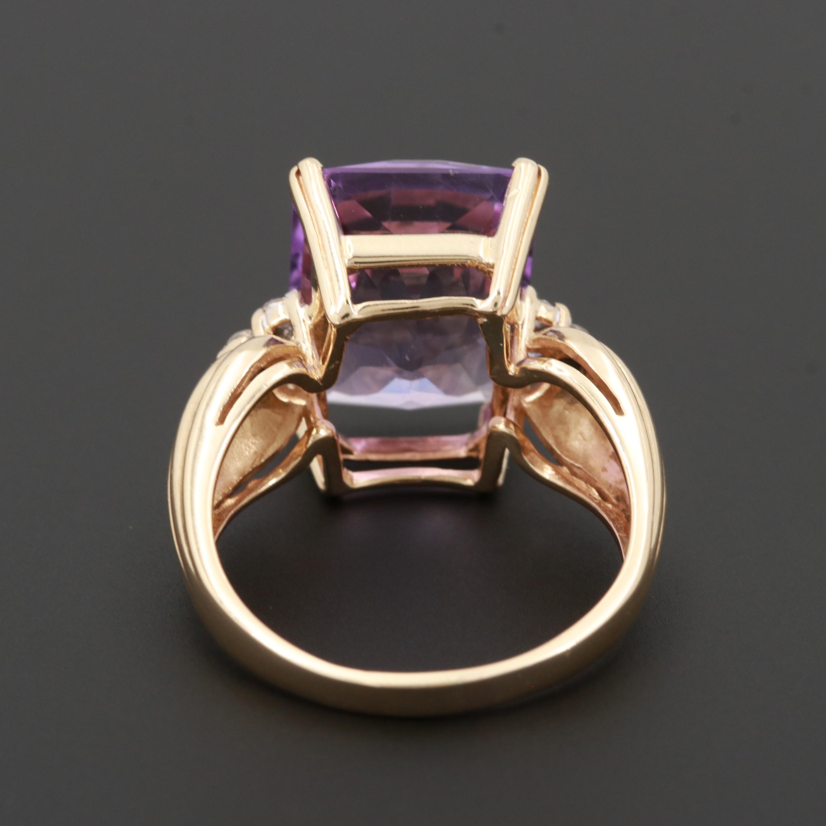 14K Yellow Gold Amethyst and Diamond Ring