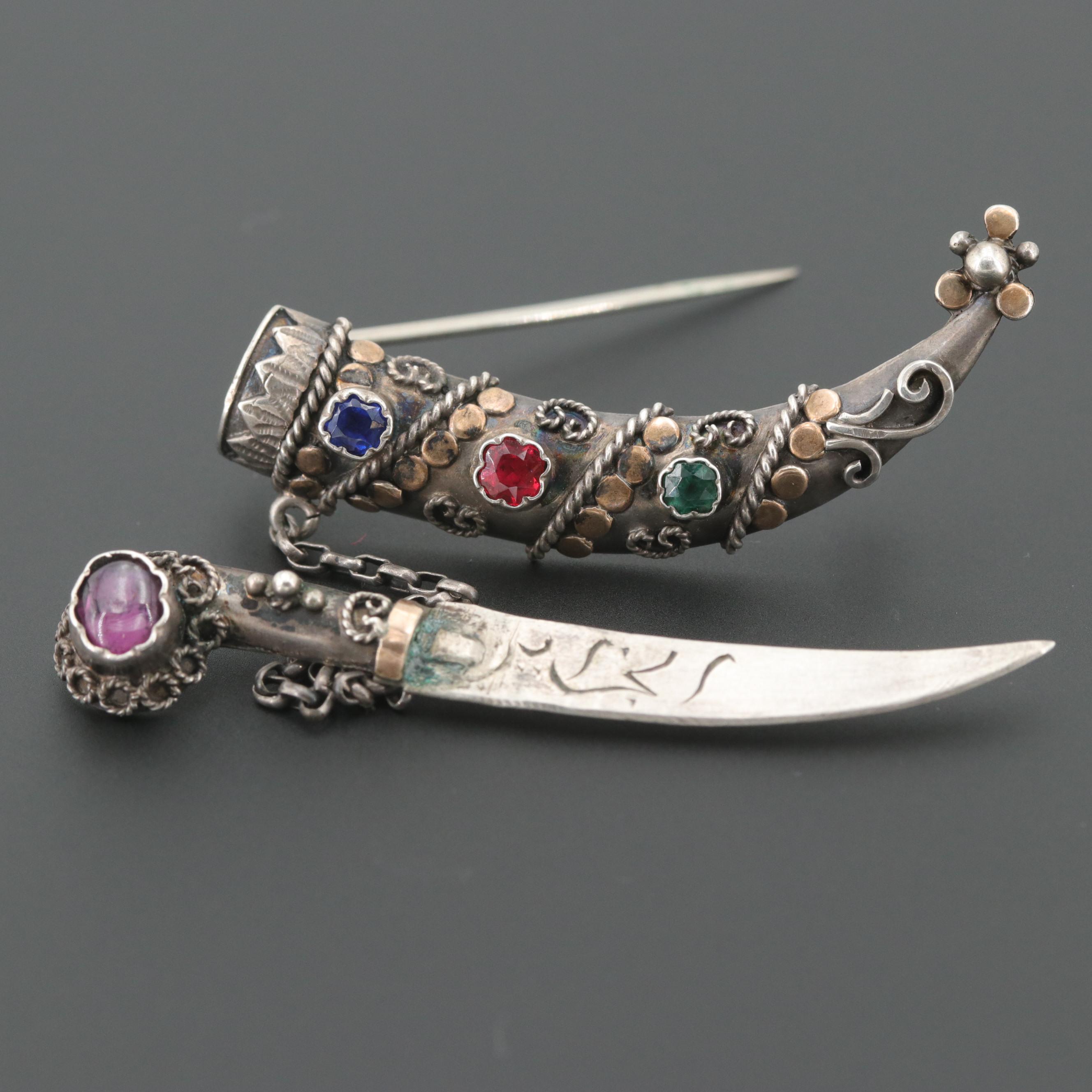 Late 1920s 800 Silver Rhodolite Garnet and Glass Doublet Letter Opener Brooch