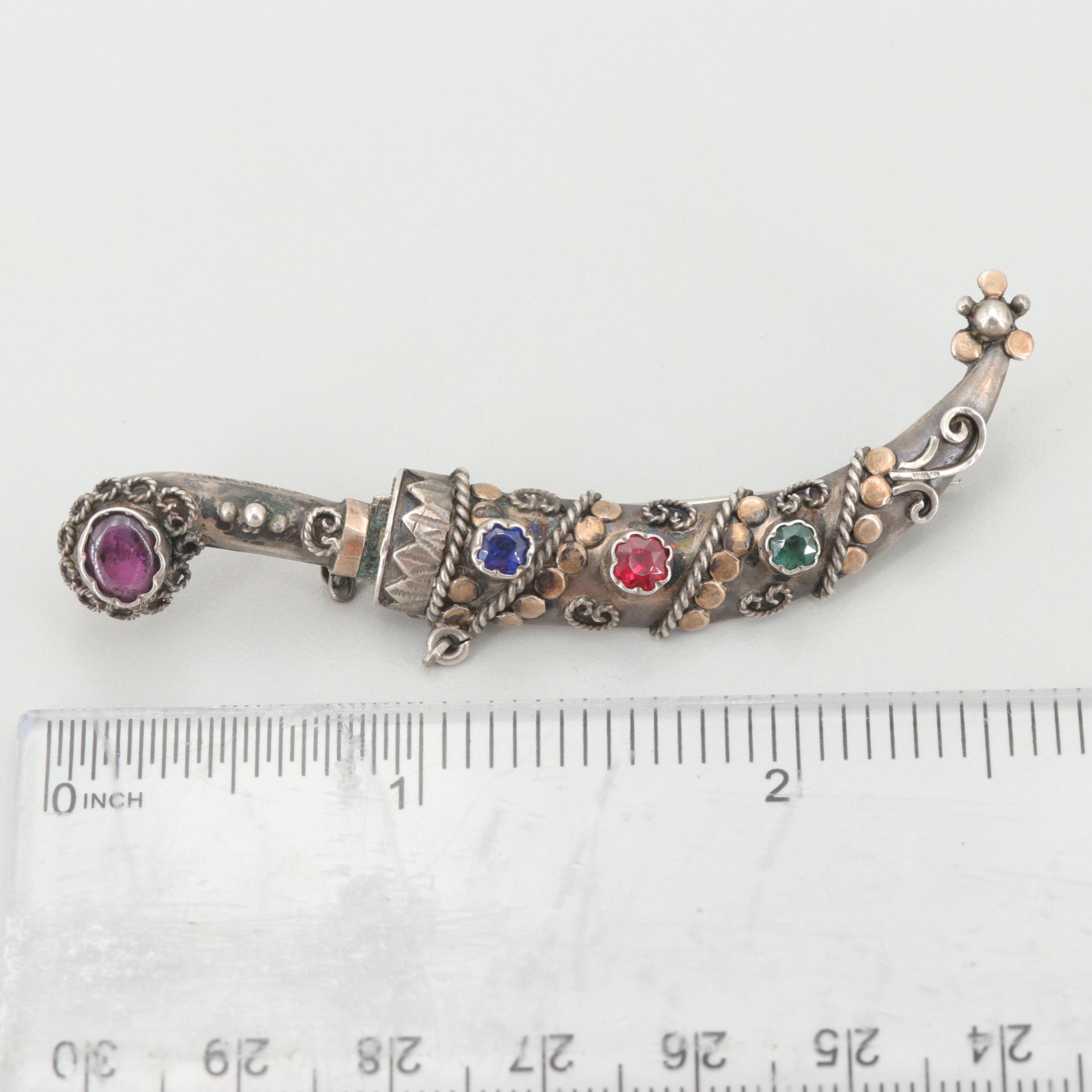 Late 1920s 800 Silver Rhodolite Garnet and Glass Doublet Letter Opener Brooch