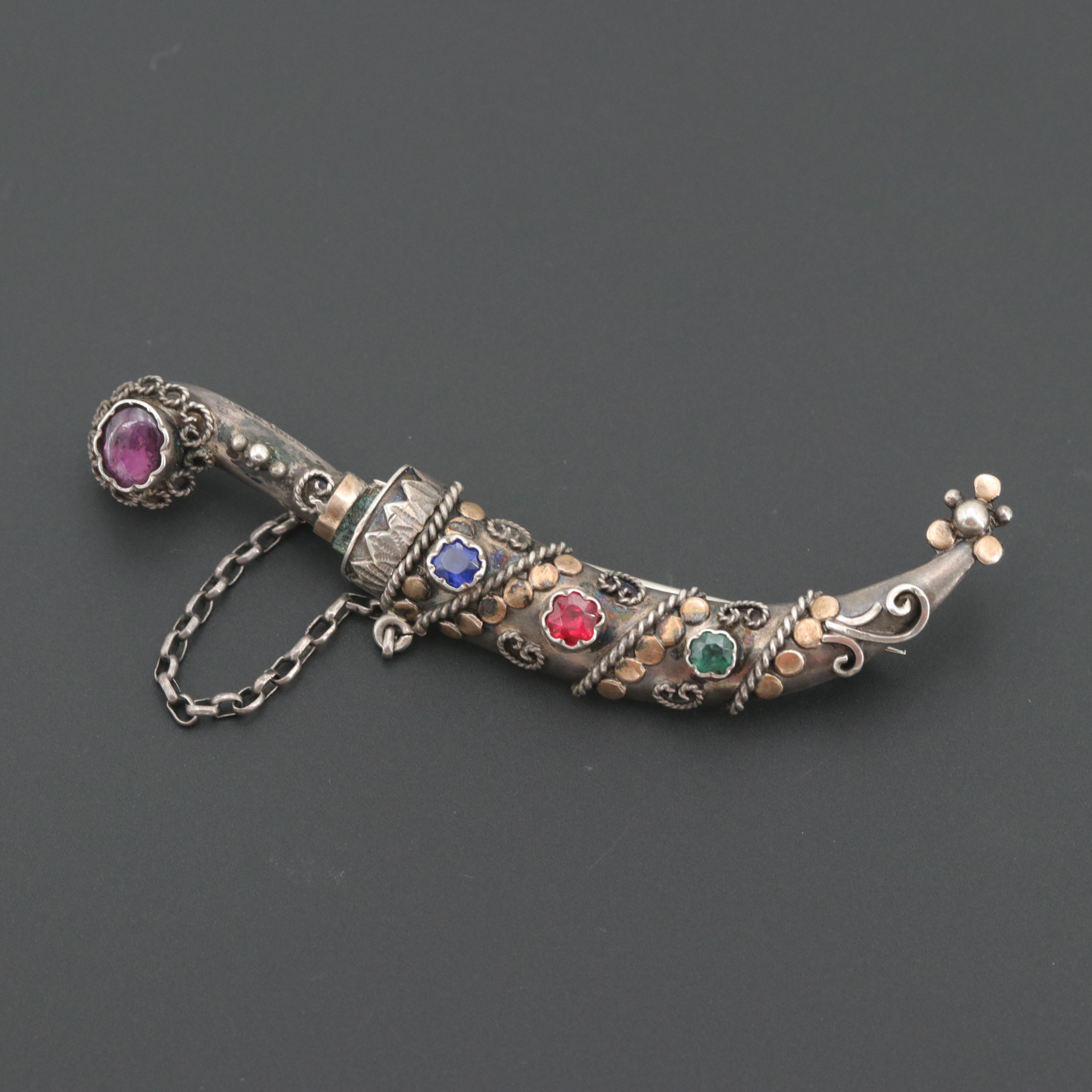 Late 1920s 800 Silver Rhodolite Garnet and Glass Doublet Letter Opener Brooch
