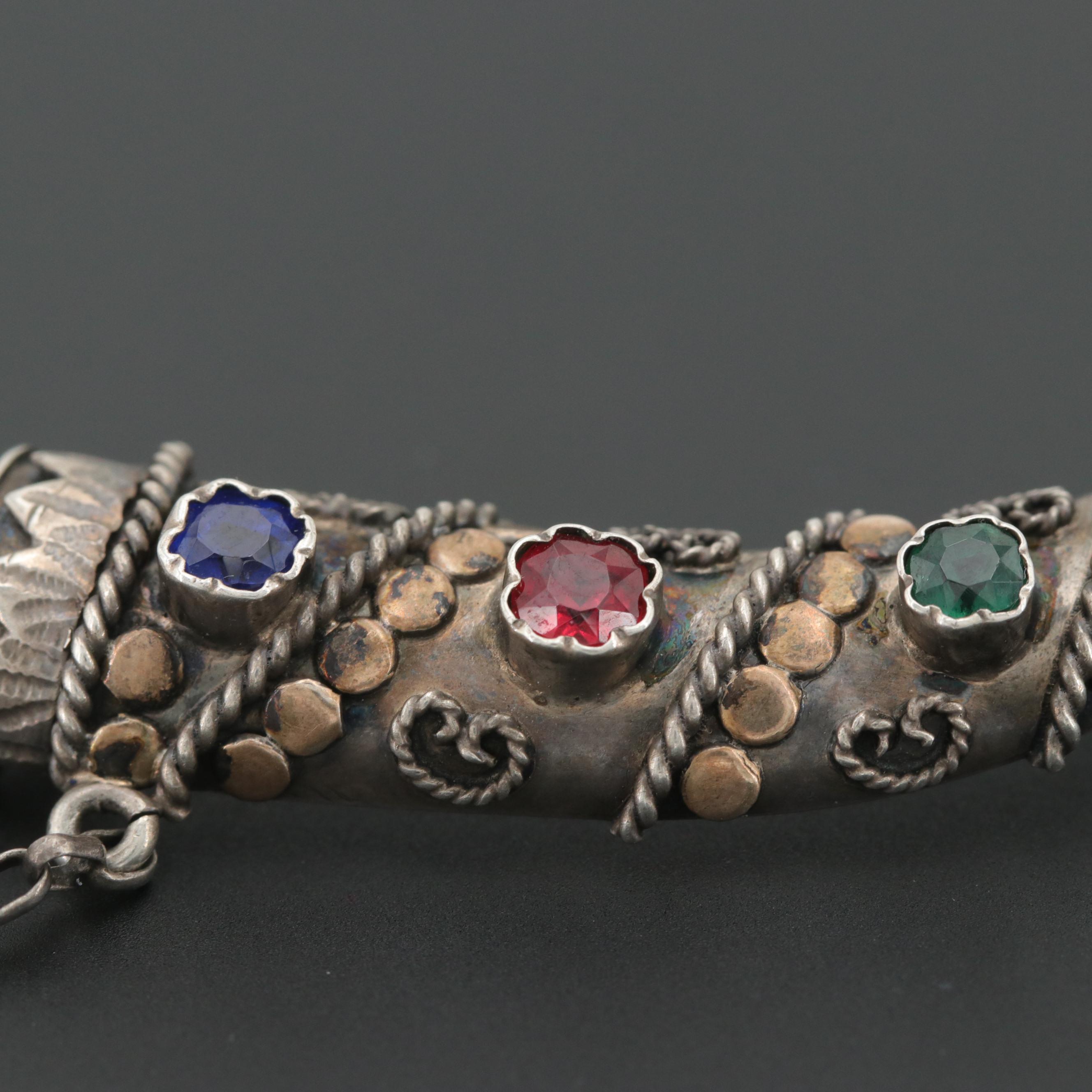 Late 1920s 800 Silver Rhodolite Garnet and Glass Doublet Letter Opener Brooch