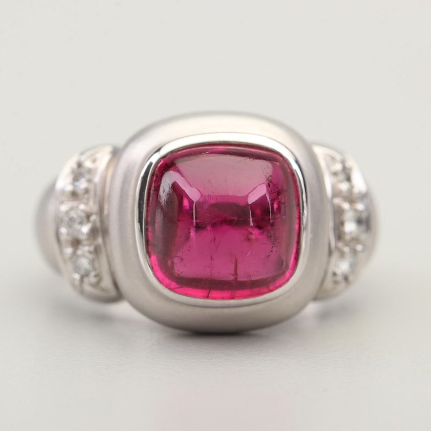 14K White Gold 3.25 CT Rubellite and Diamond Ring