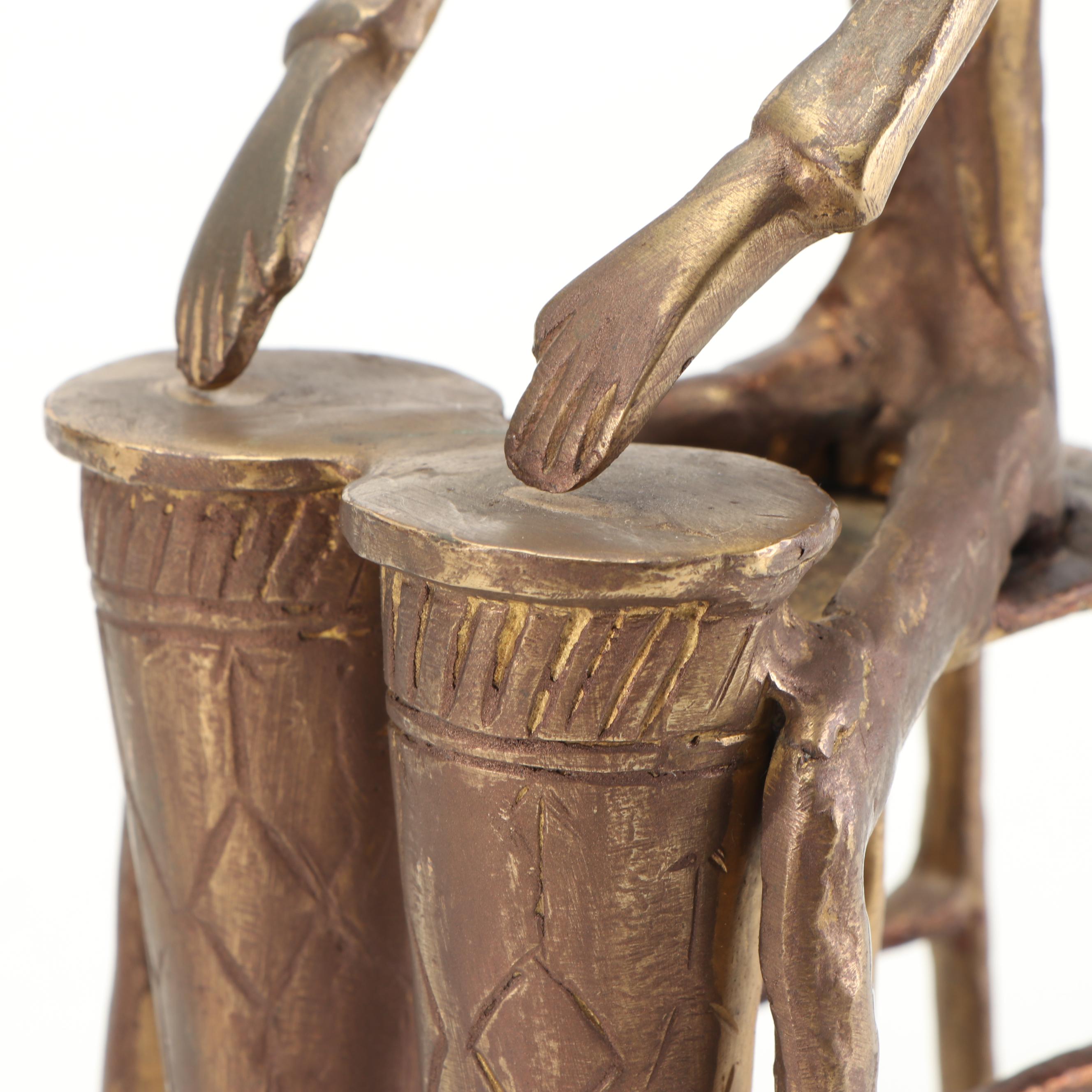 Modernist Style Figural Conga Player Brass Sculpture