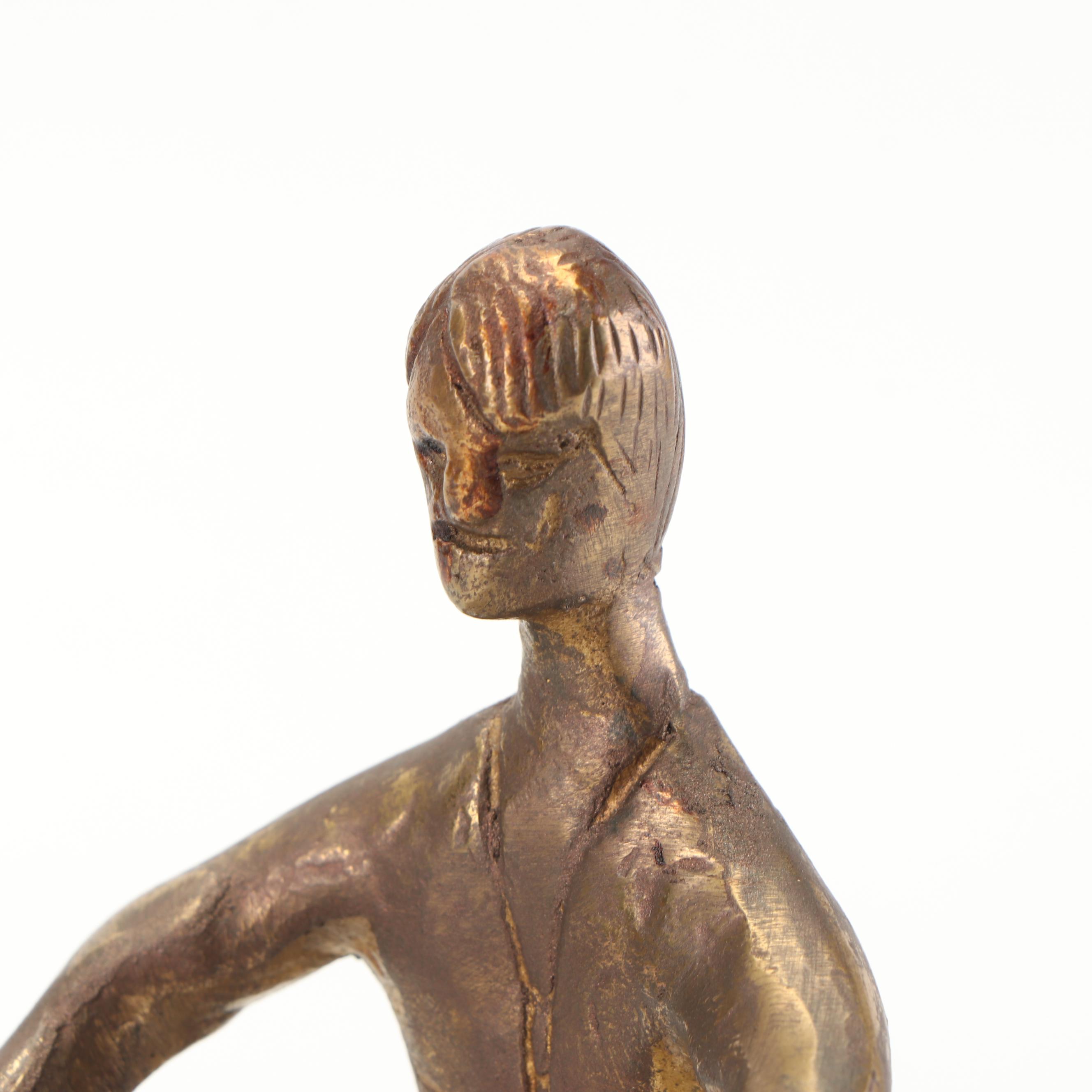 Modernist Style Figural Conga Player Brass Sculpture