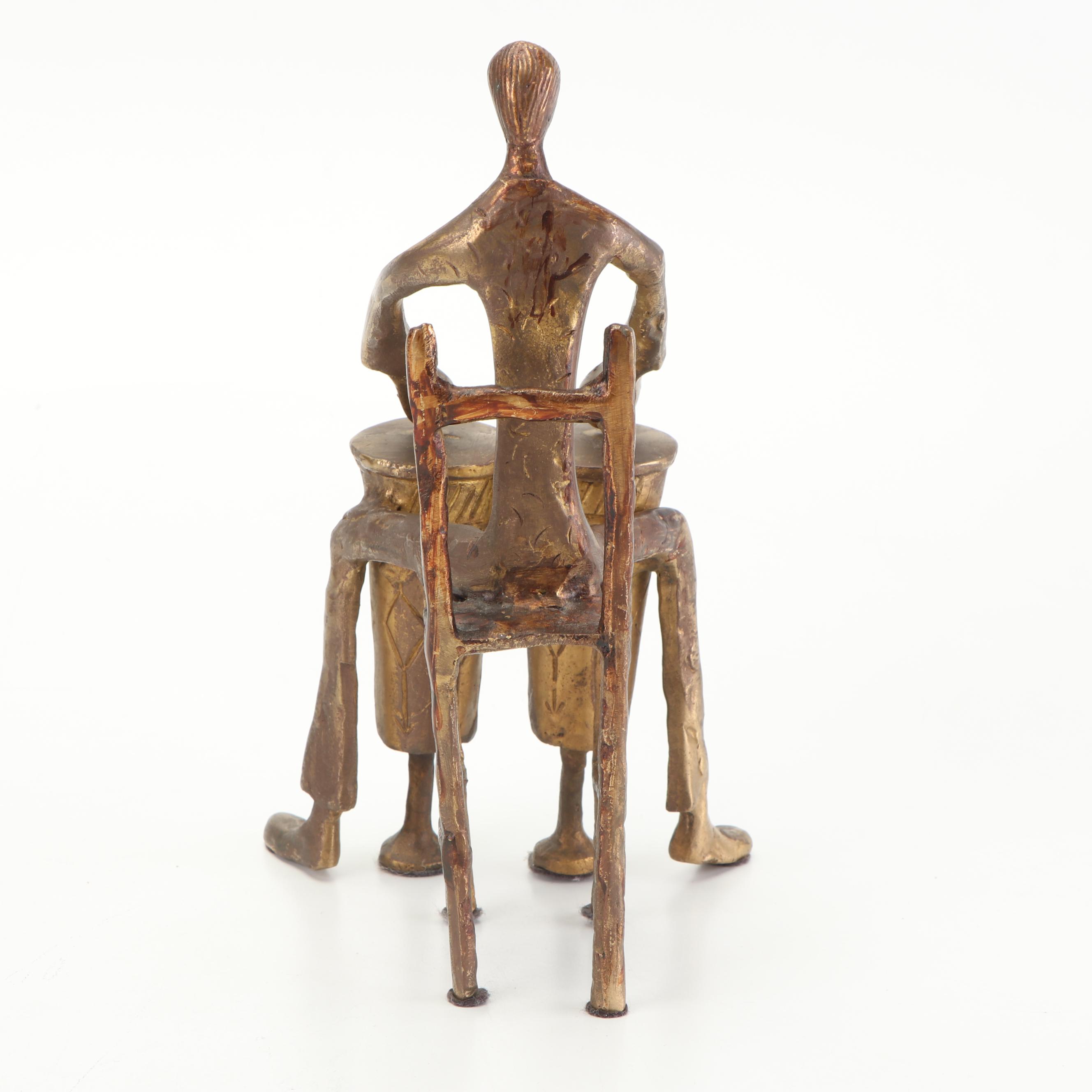 Modernist Style Figural Conga Player Brass Sculpture