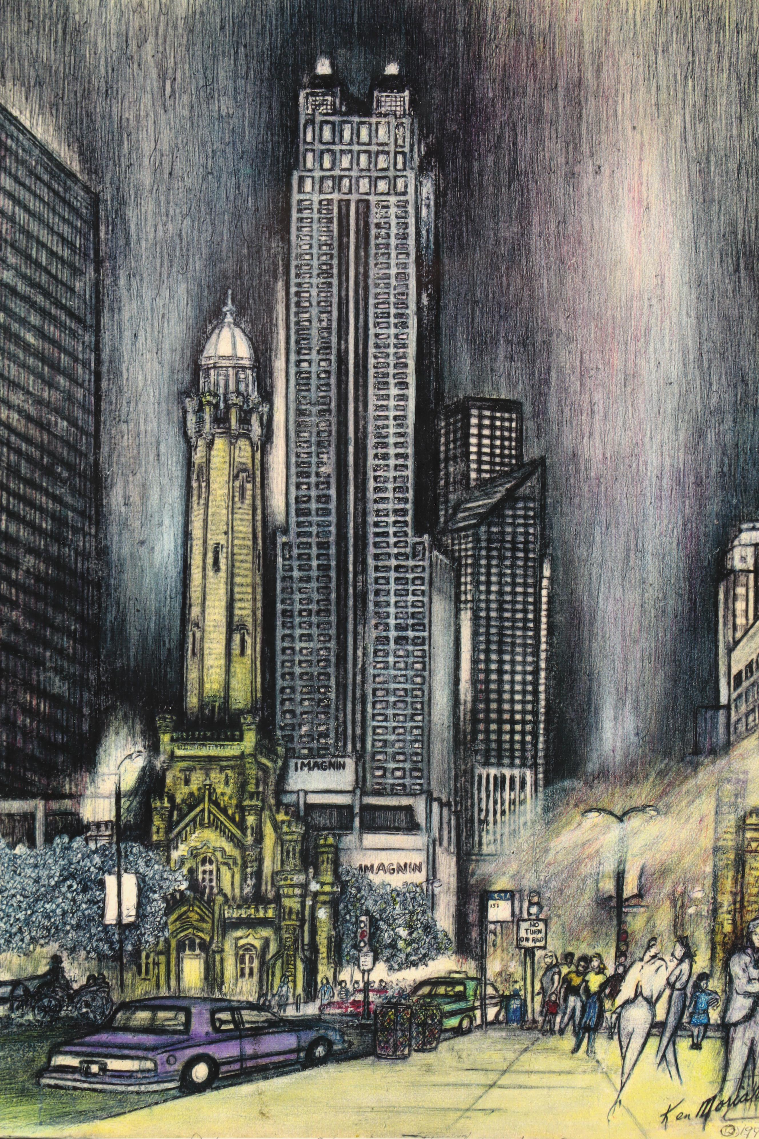 Ken Moriarty Photomechanical Print "Chicago and Michigan Ave View"