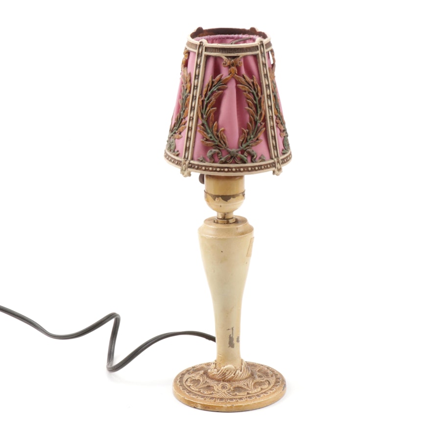 Aladdin Painted Metal Boudoir Lamp with Wreath Frame and Silk Shade