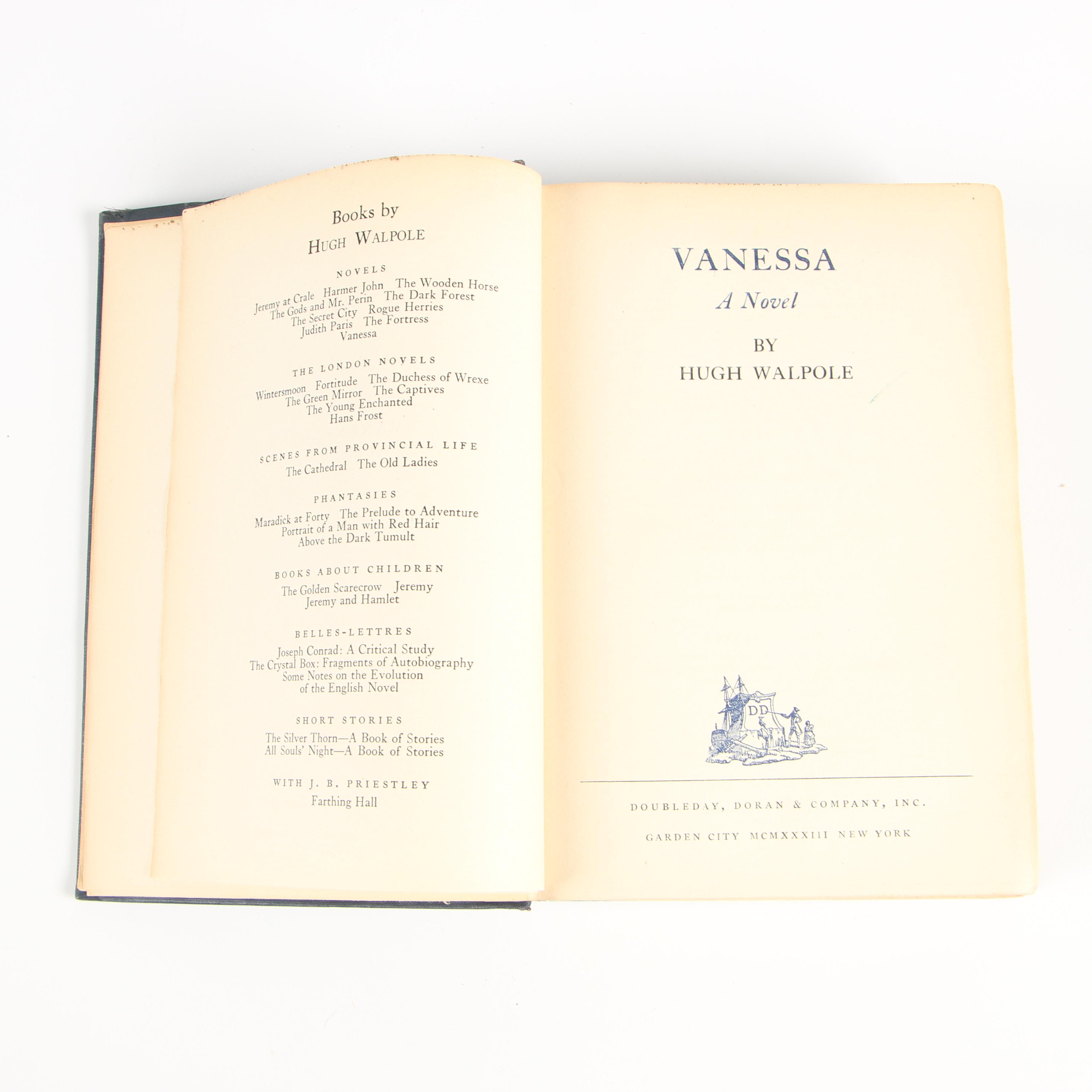 First Edition "Judith Paris" and "Vanessa" by Hugh Walpole, 1931 and 1933