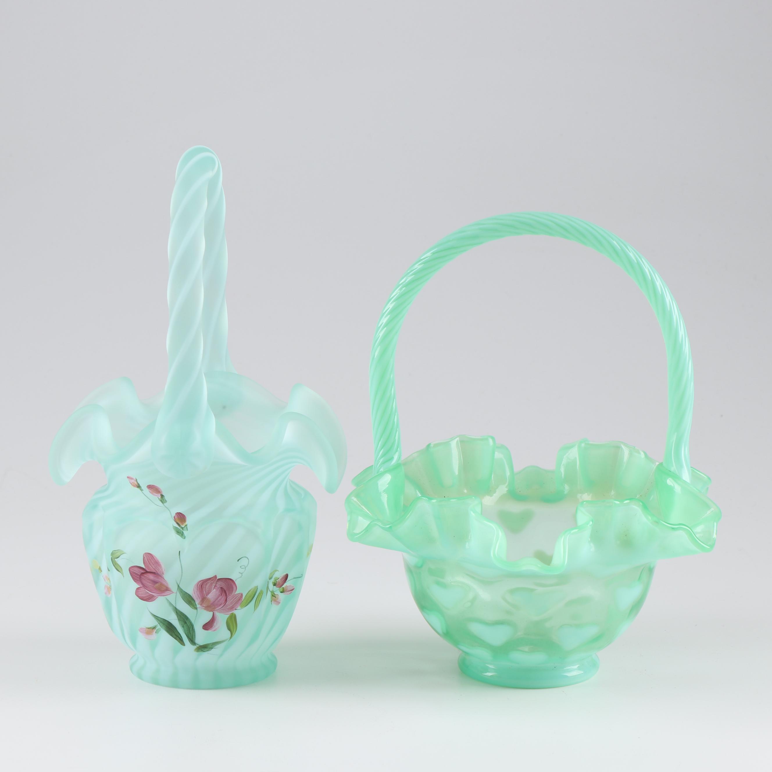 Fenton Hand Painted and Heart Decorative Glass Baskets