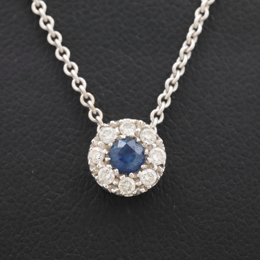 18K White Gold Blue Sapphire and Diamond Adjustable Necklace