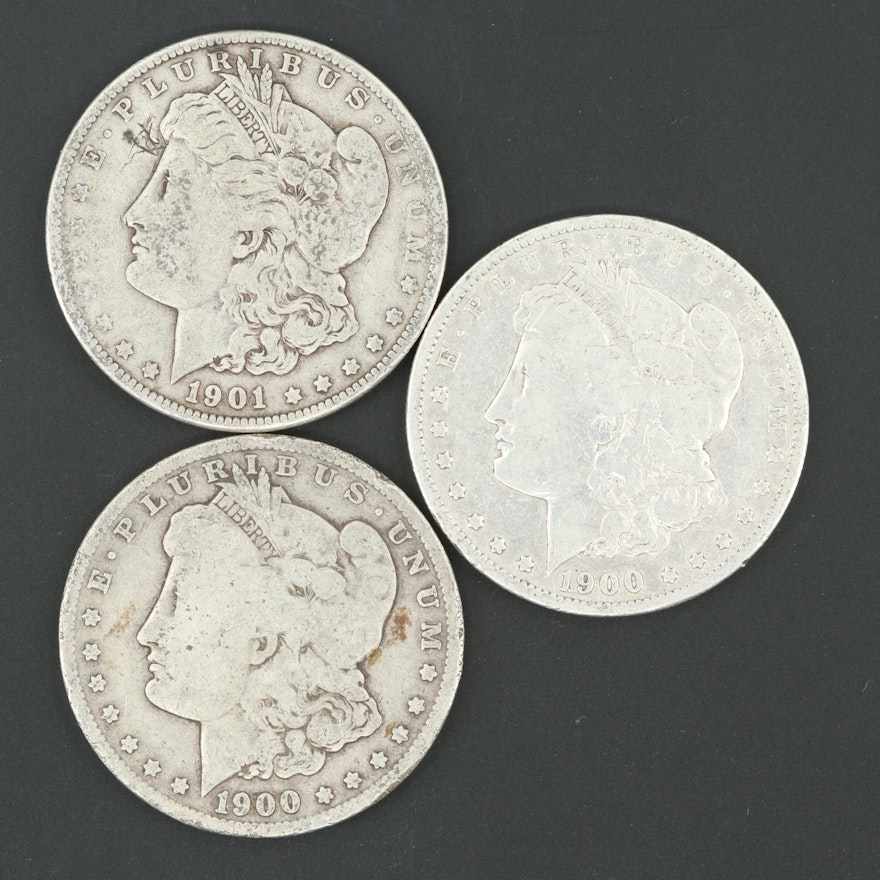 1901-O and Two 1900-O Morgan Silver Dollars