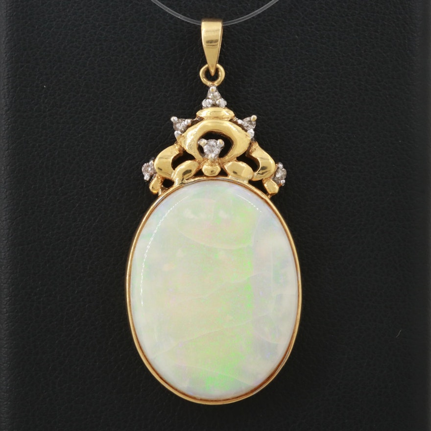 18K Yellow Gold Opal and Diamond Pendant