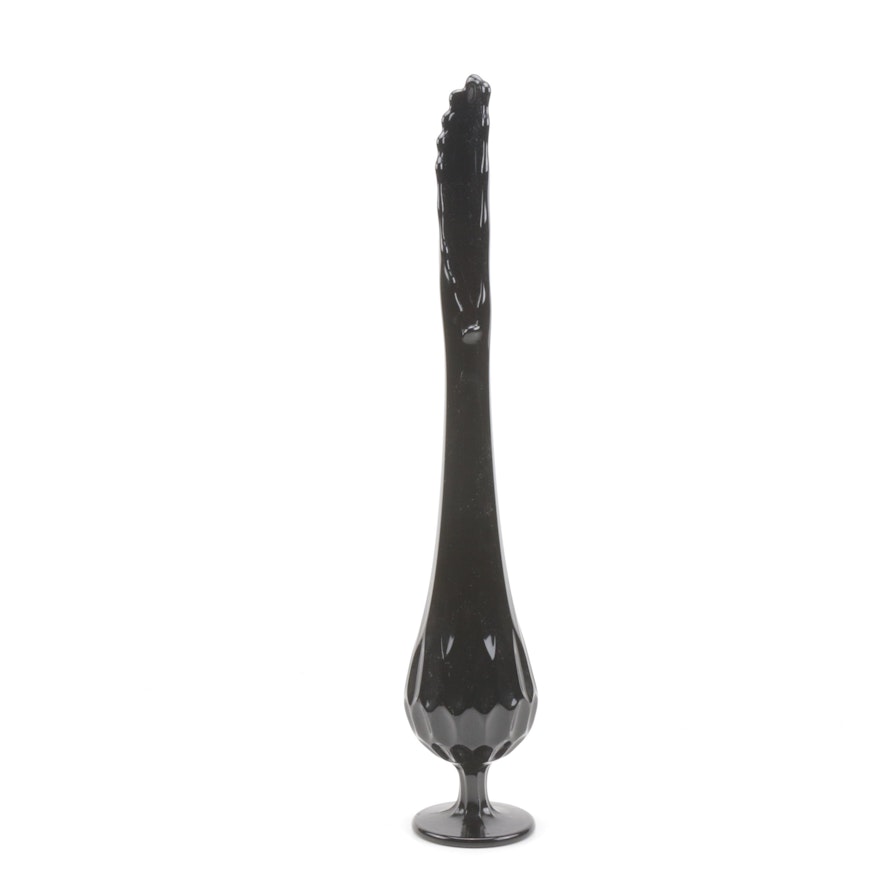 Black Swung Glass Thumbprint Vase Attributed to Fenton