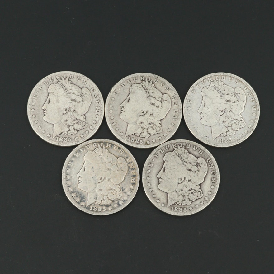 Three 1885 and Two 1885-O Morgan Silver Dollars