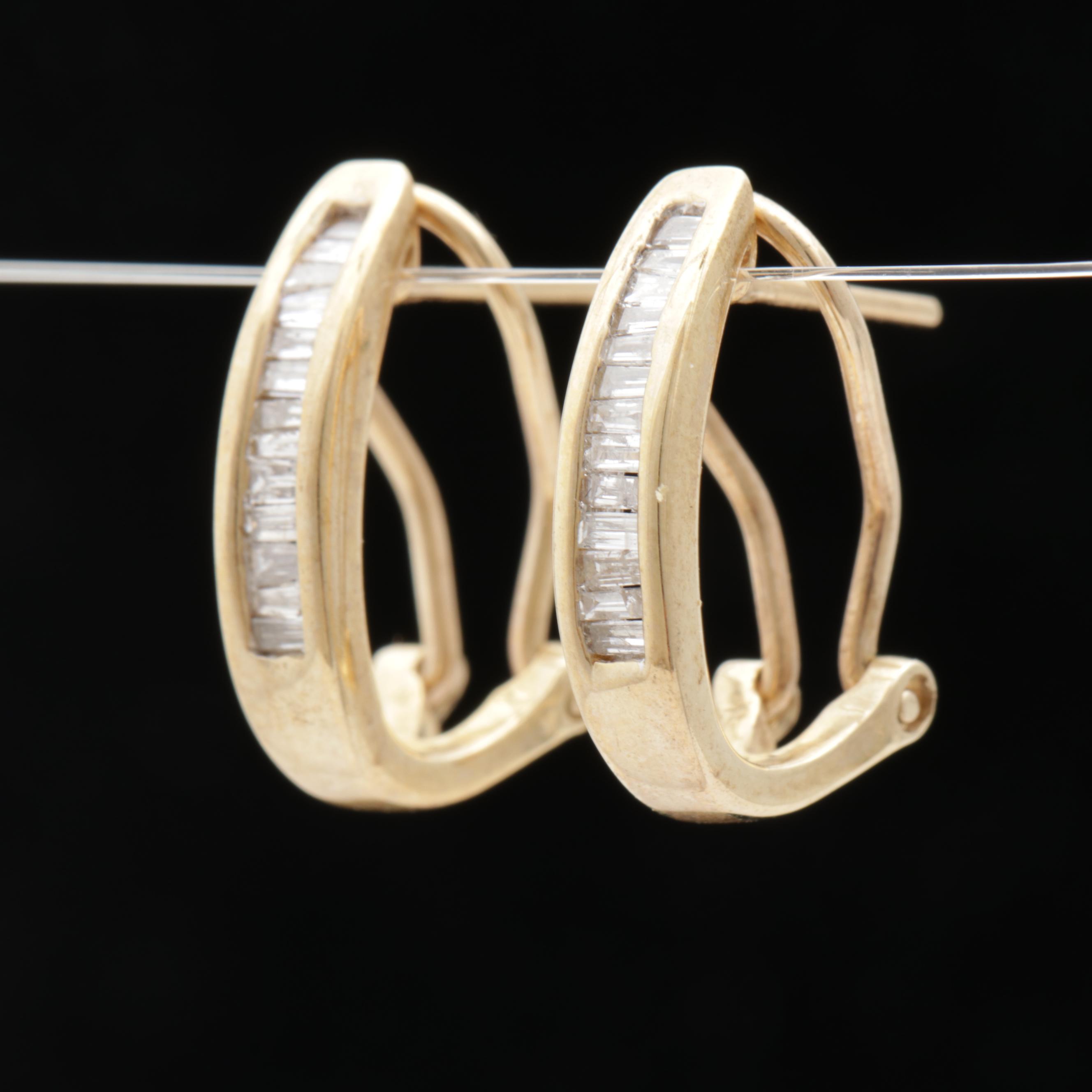10K Yellow Gold Diamond Hoop Earrings