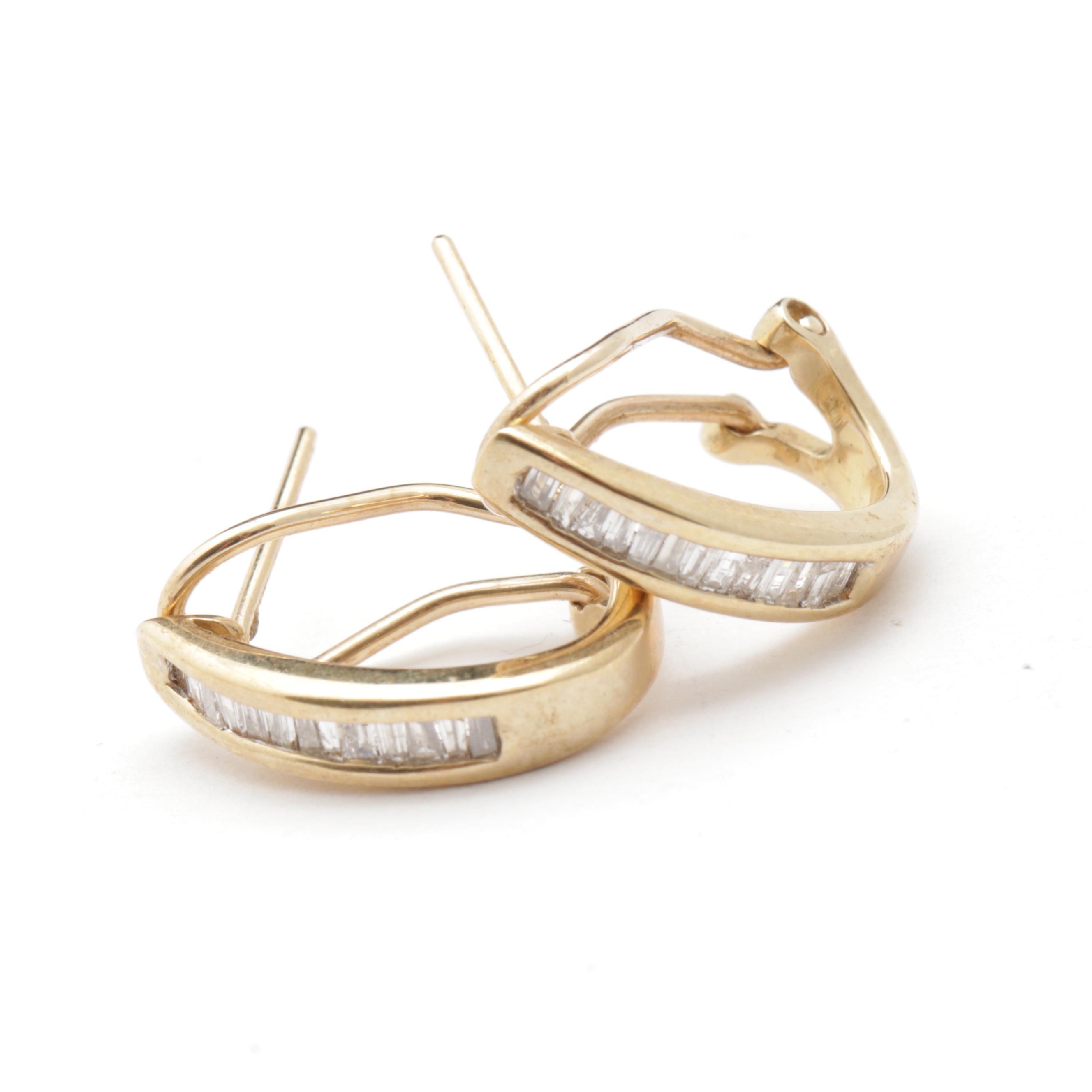 10K Yellow Gold Diamond Hoop Earrings