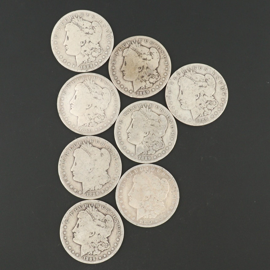 1889 and Seven 1889-O Morgan Silver Dollars