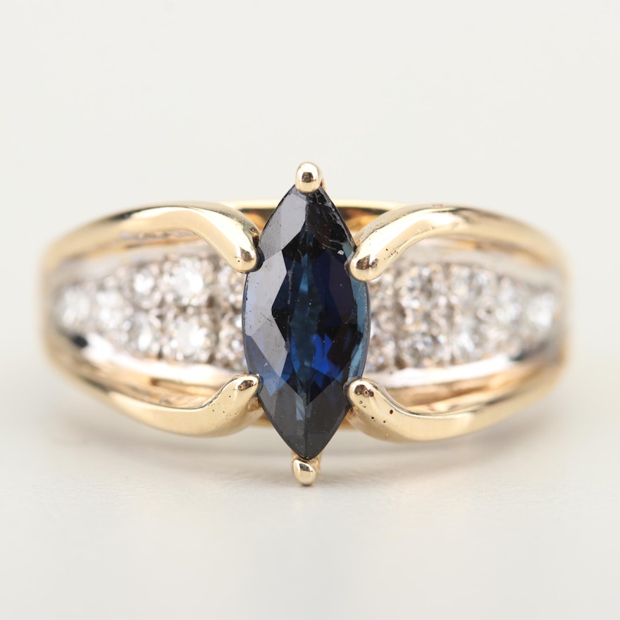 14K Yellow Gold 1.15 CT Sapphire and Diamond Ring