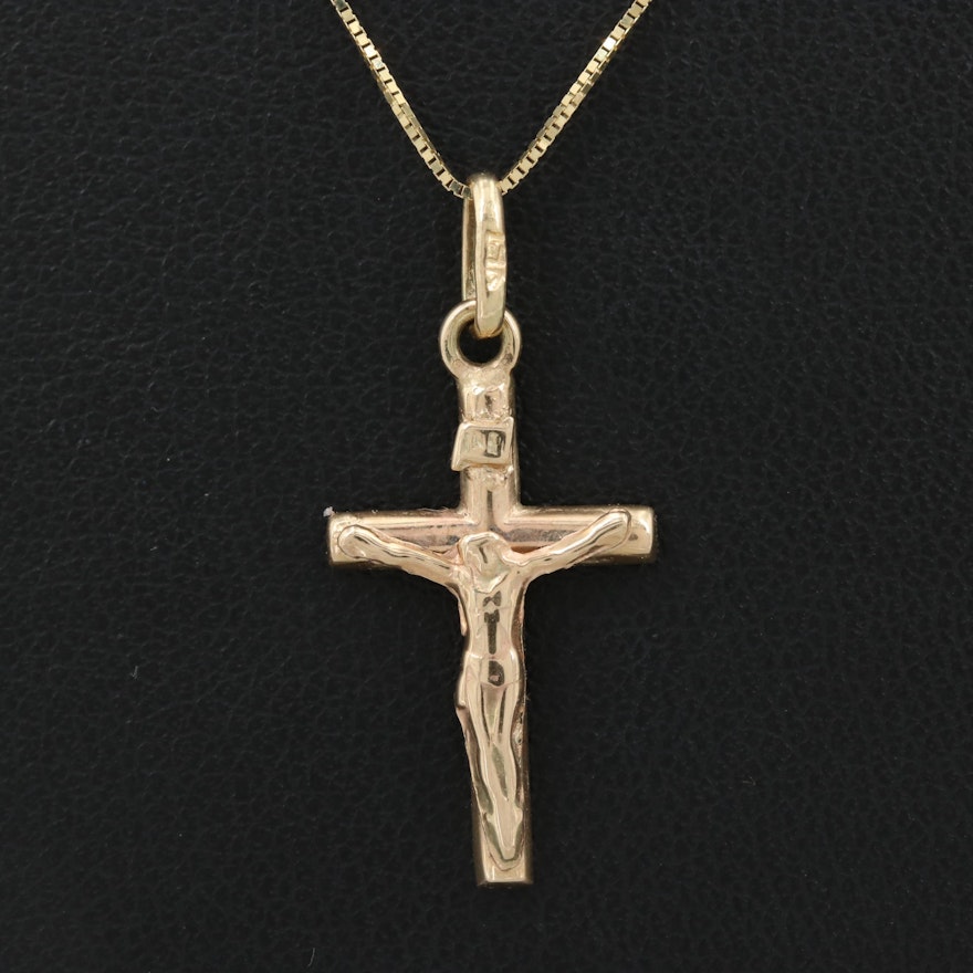 14K Yellow Gold Crucifix Pendant Necklace