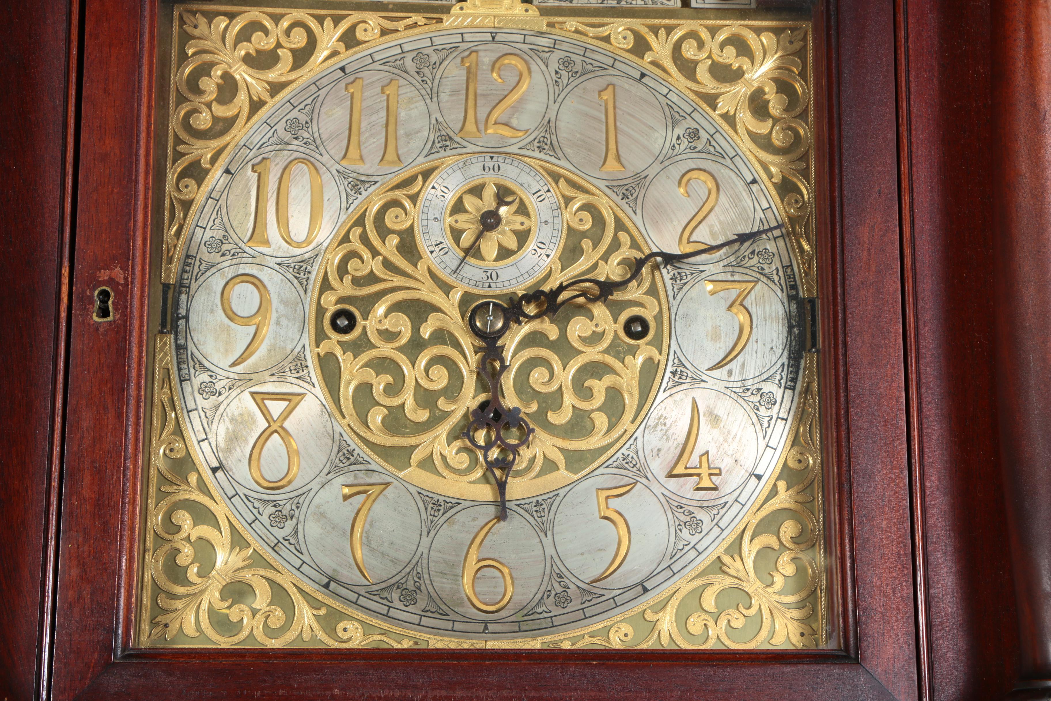 Herschede Hall Clock Co., Mahogany Tall Case Clock, Early 20th Century