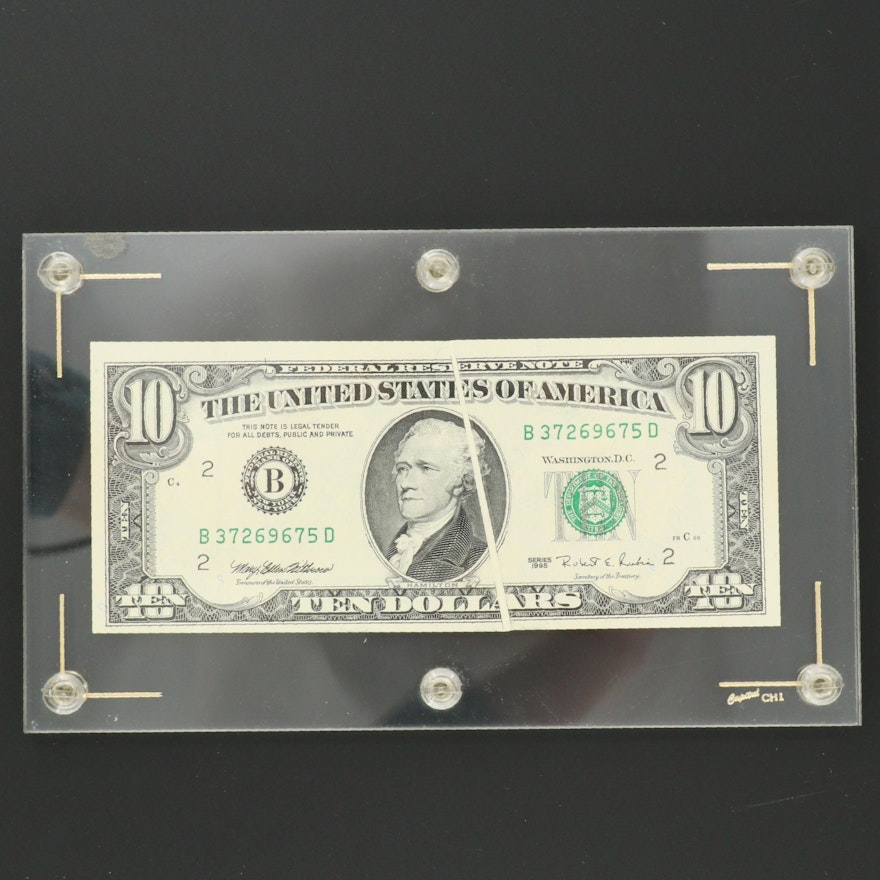 1995 U.S. $10 Federal Reserve Note with Blank Crease Error