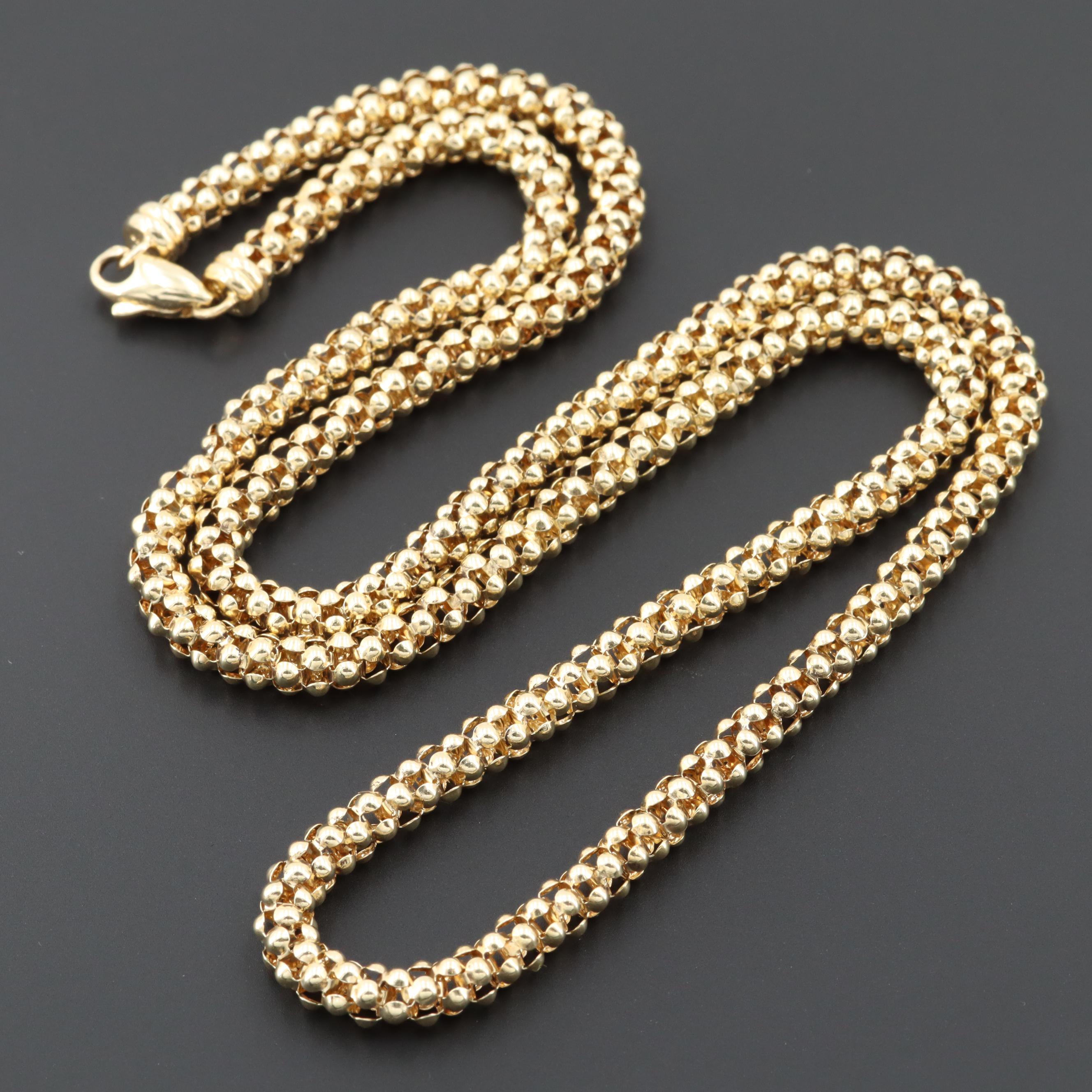 14K Yellow Gold Popcorn Link Chain Necklace