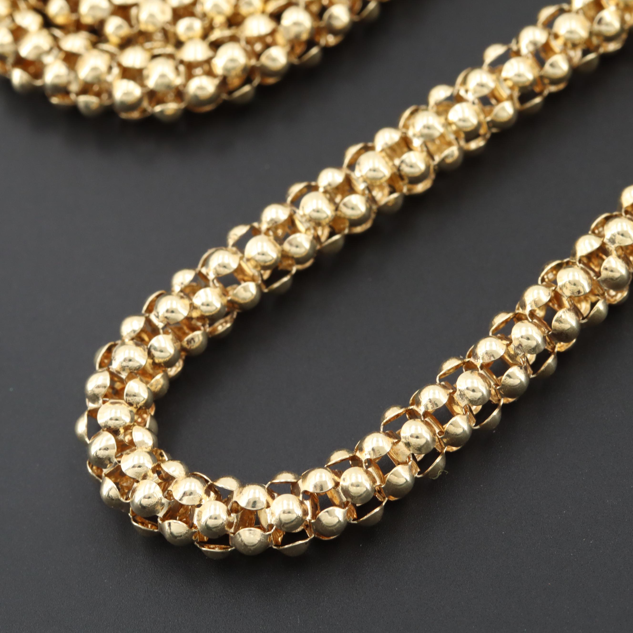 14K Yellow Gold Popcorn Link Chain Necklace