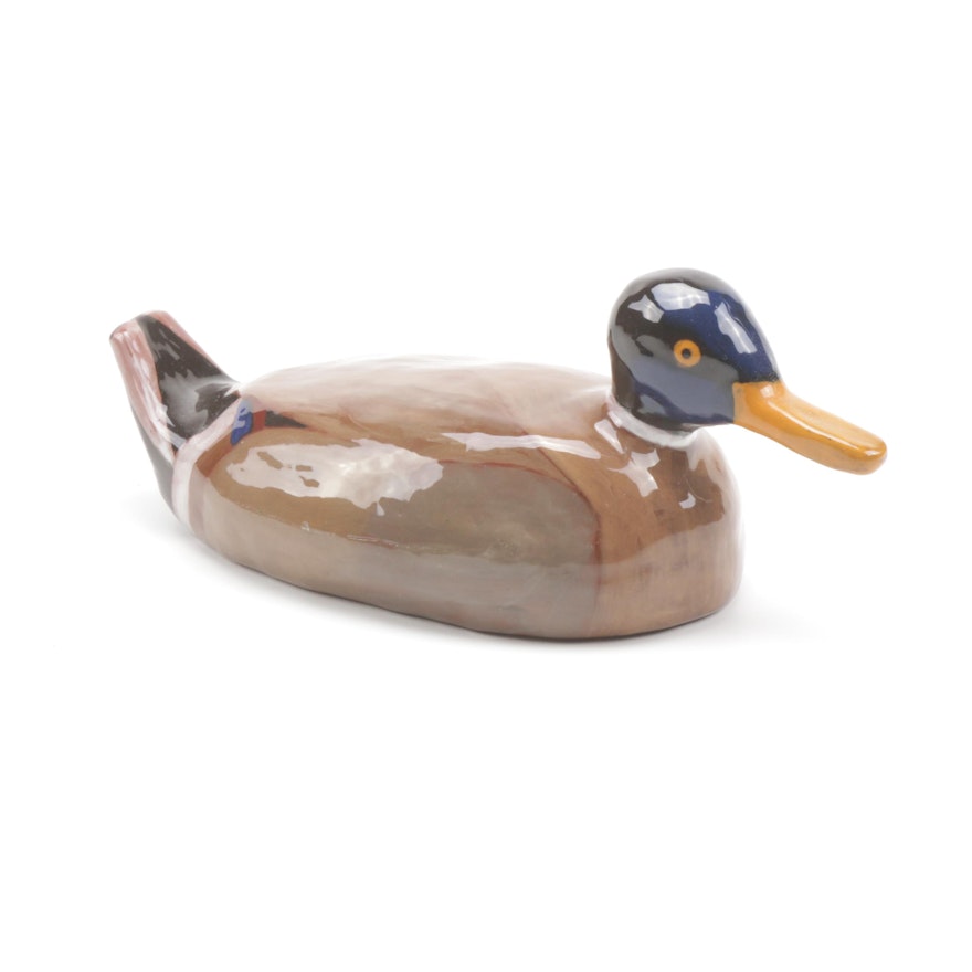 Polychrome Earthenware Duck Figure