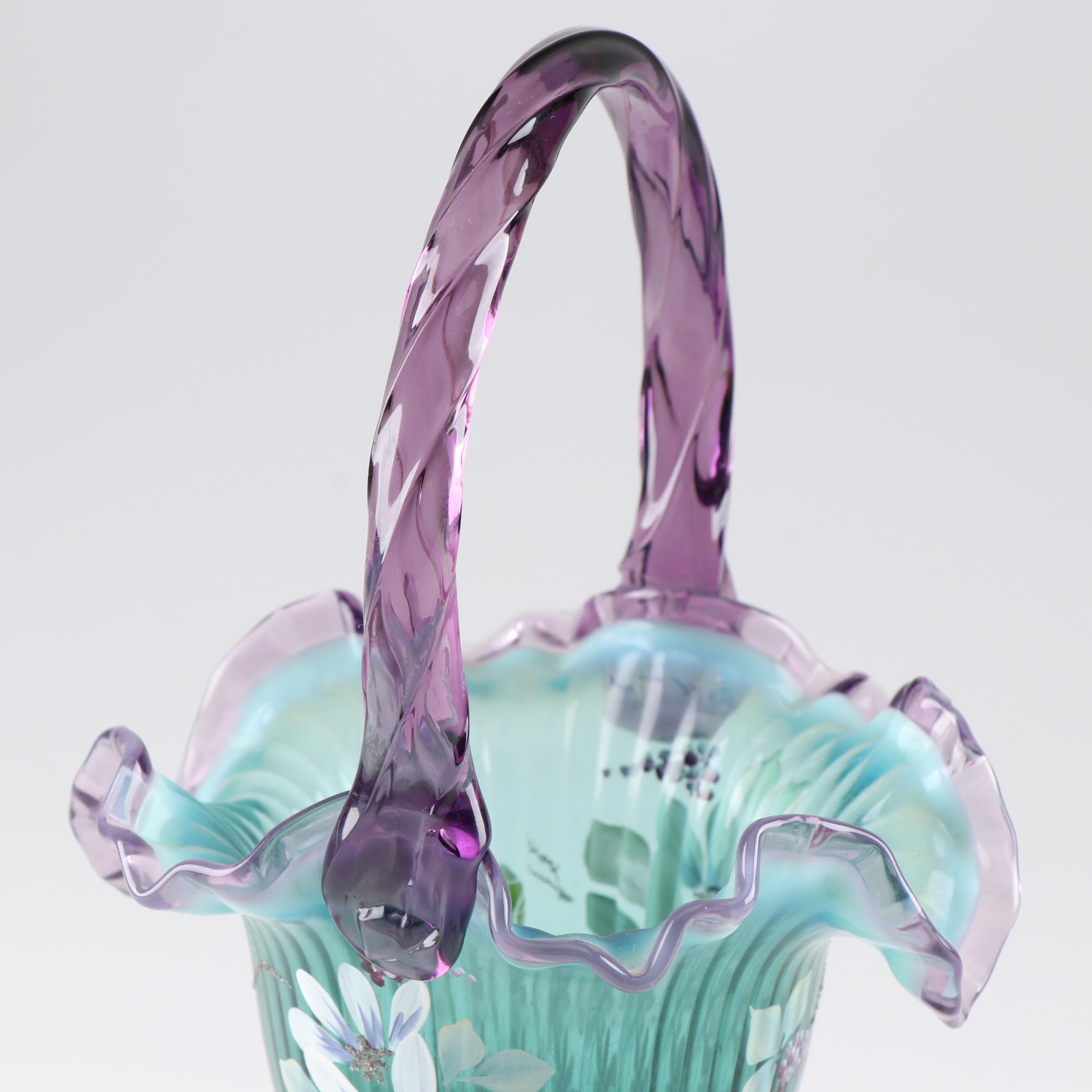Fenton Art Glass Signed "New Century Collection" Glass Basket