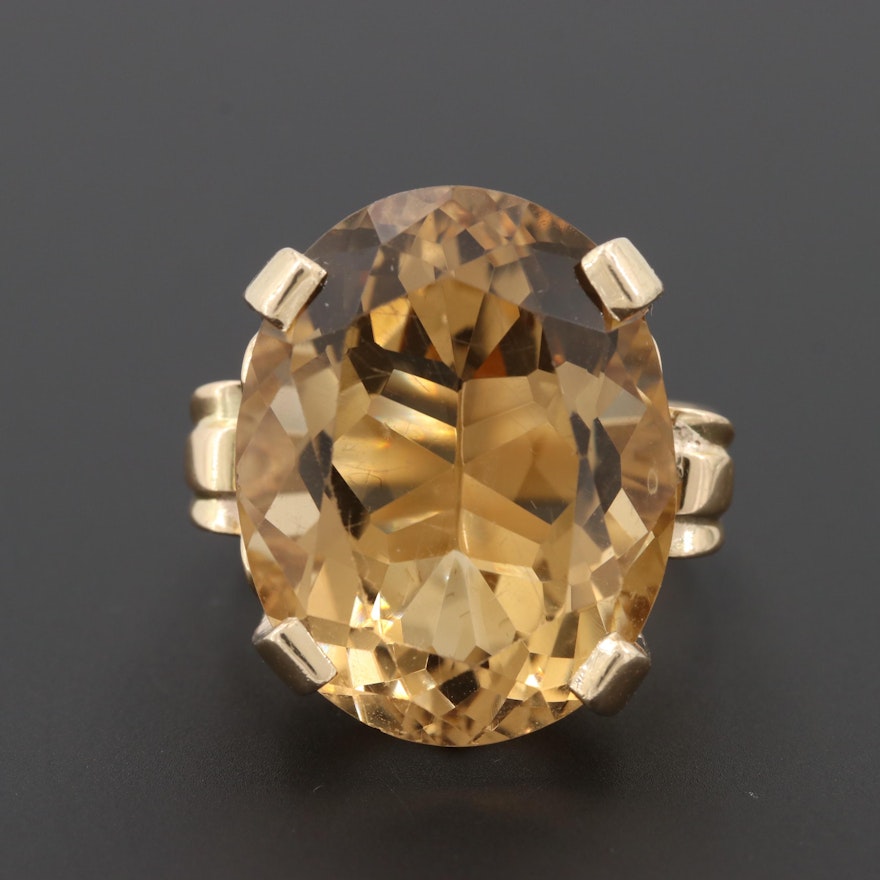 Vintage 14K Yellow Gold 21.87 CT Citrine Ring in Openwork Setting