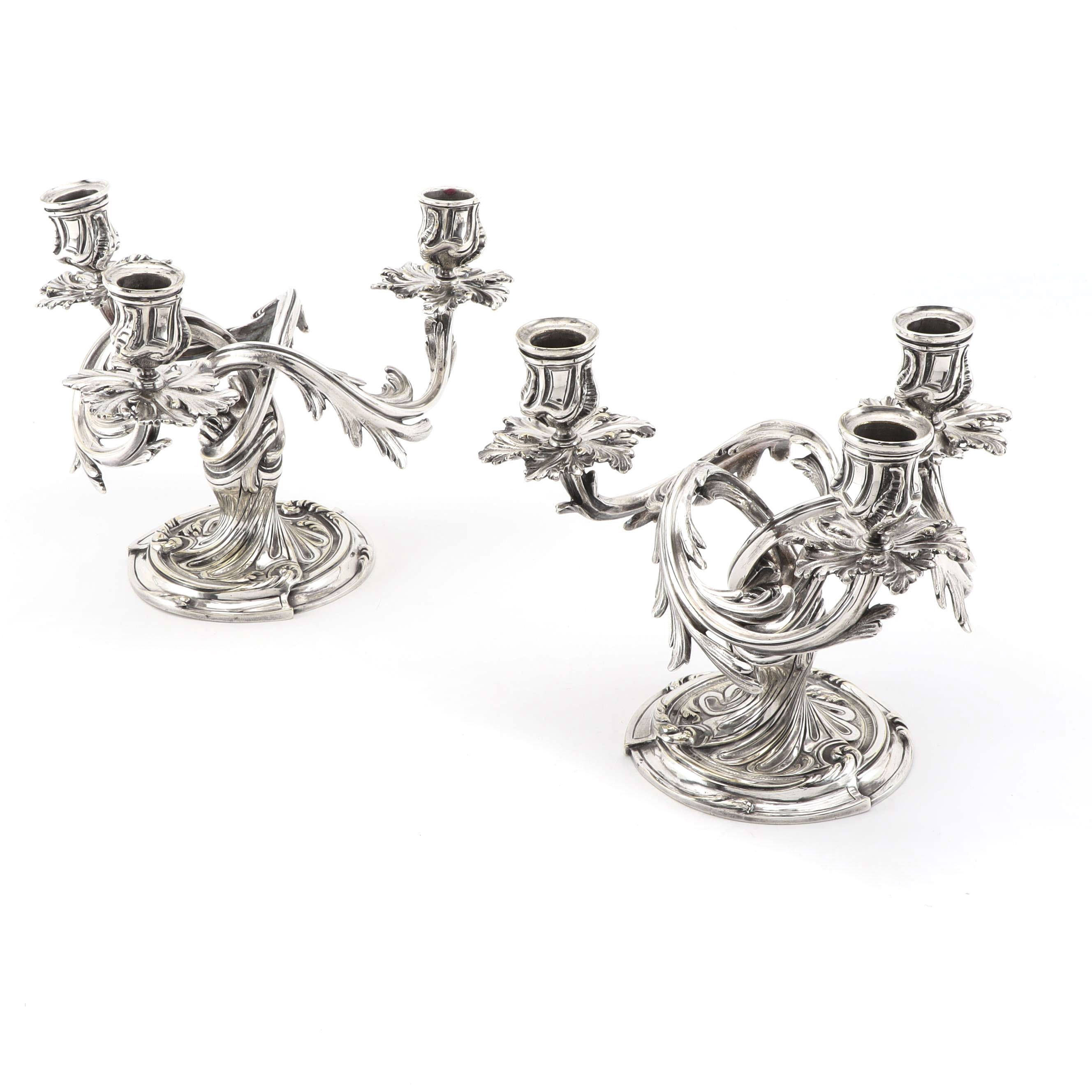 Christofle France "Trianon" Silver Plate Candelabra Pair, Early 20th C.