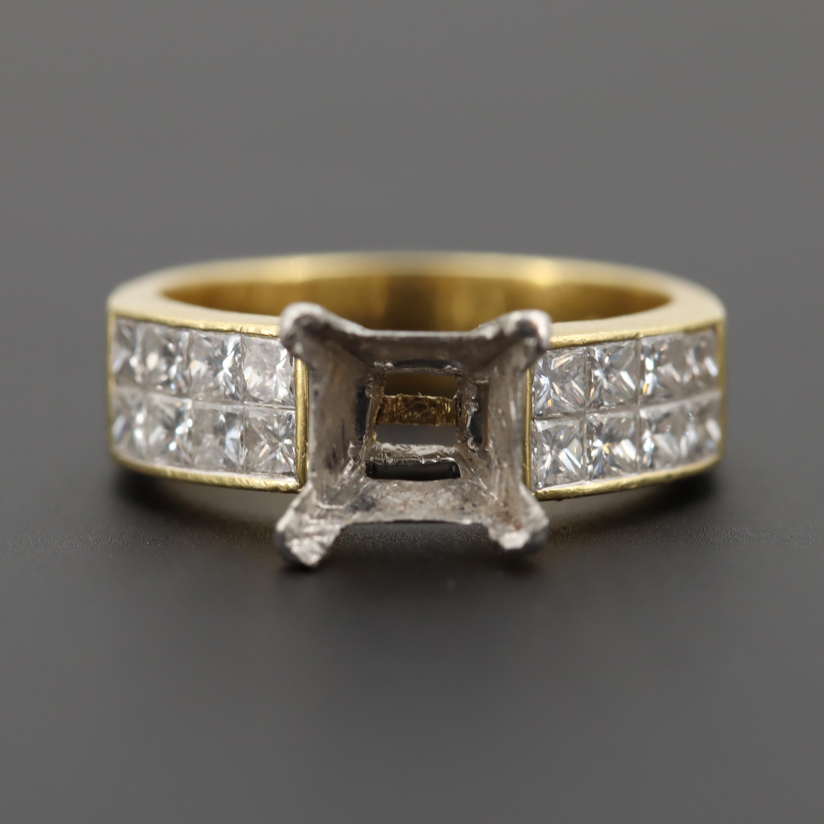 18K Yellow Gold Diamond Semi Mount Ring