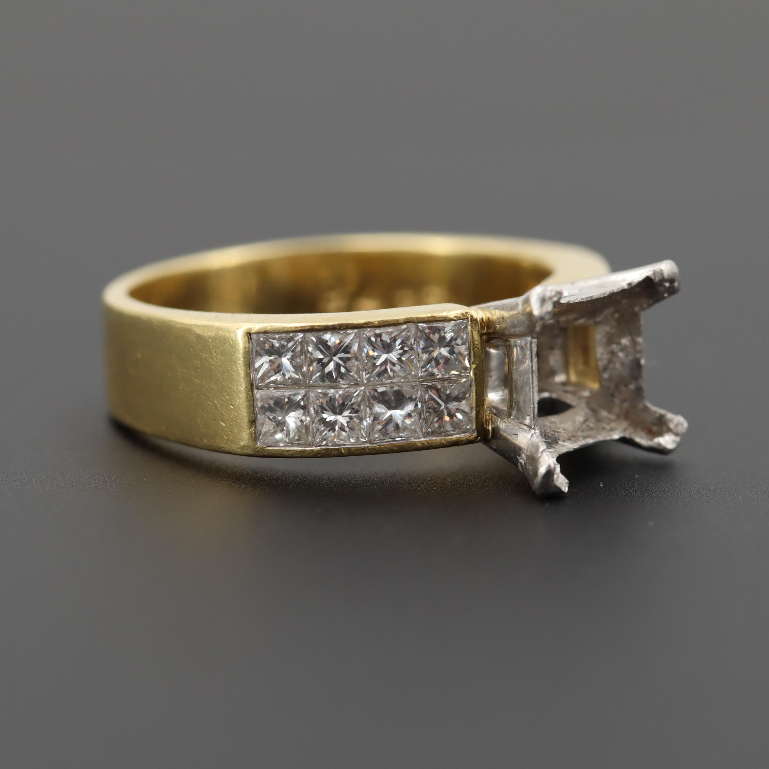 18K Yellow Gold Diamond Semi Mount Ring