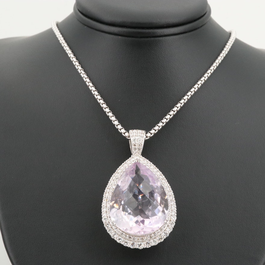 Sterling Silver 98.00 CT Amethyst and White Sapphire Pendant Necklace