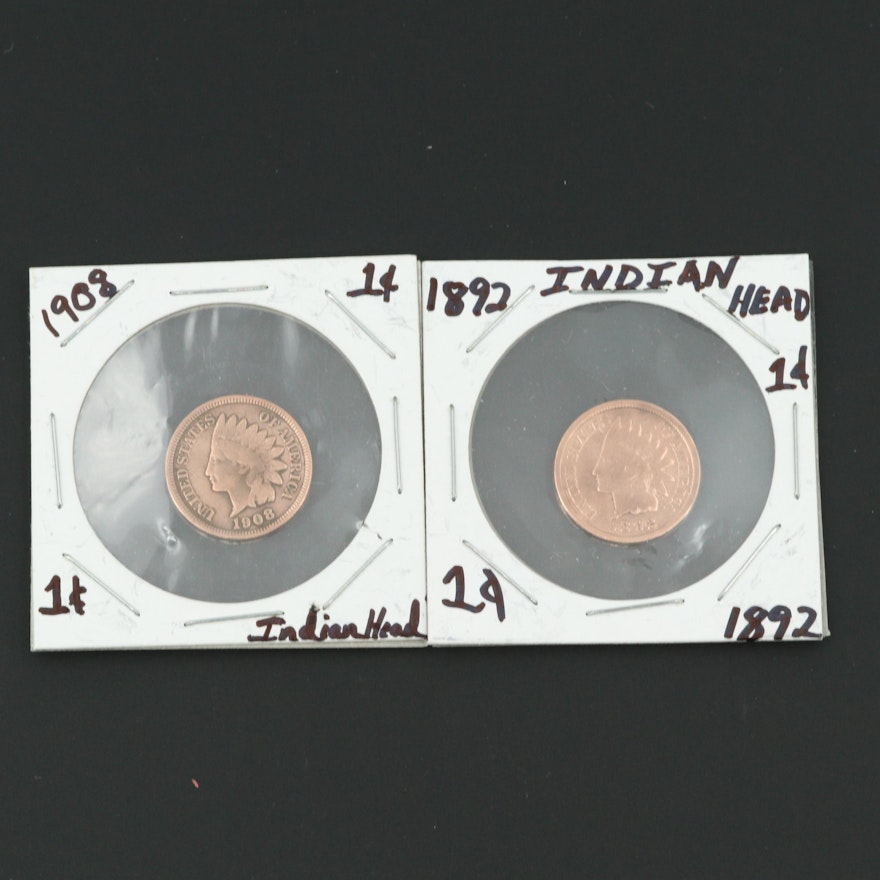 Group of Two Indian Head Cents: 1892 and 1908