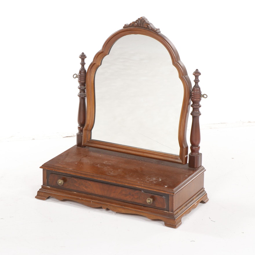 Art Deco Wooden Table Top Vanity Mirror with Drawer, Circa 1920s