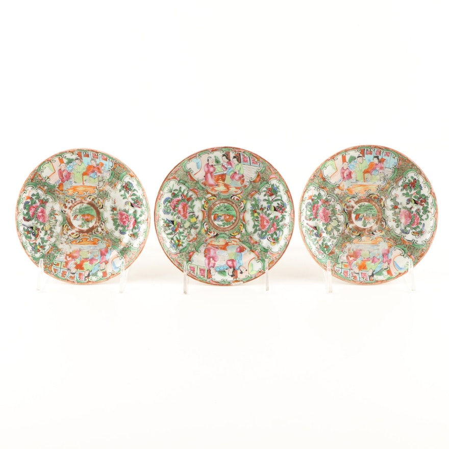 Chinese Rose Medallion Porcelain Plates, 19th Century