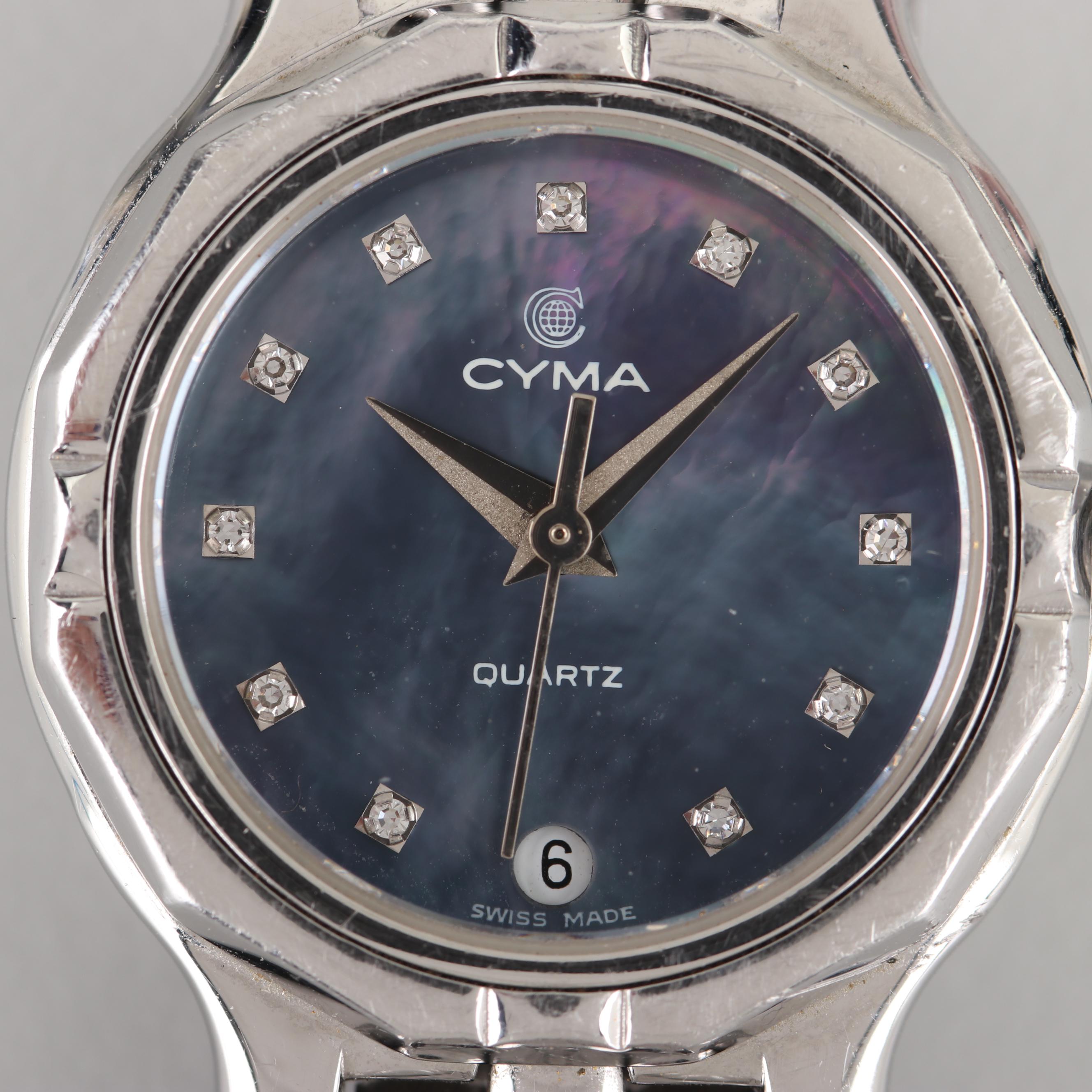 Cyma Stainless Steel Watch with Diamond and Mother of Pearl Dial