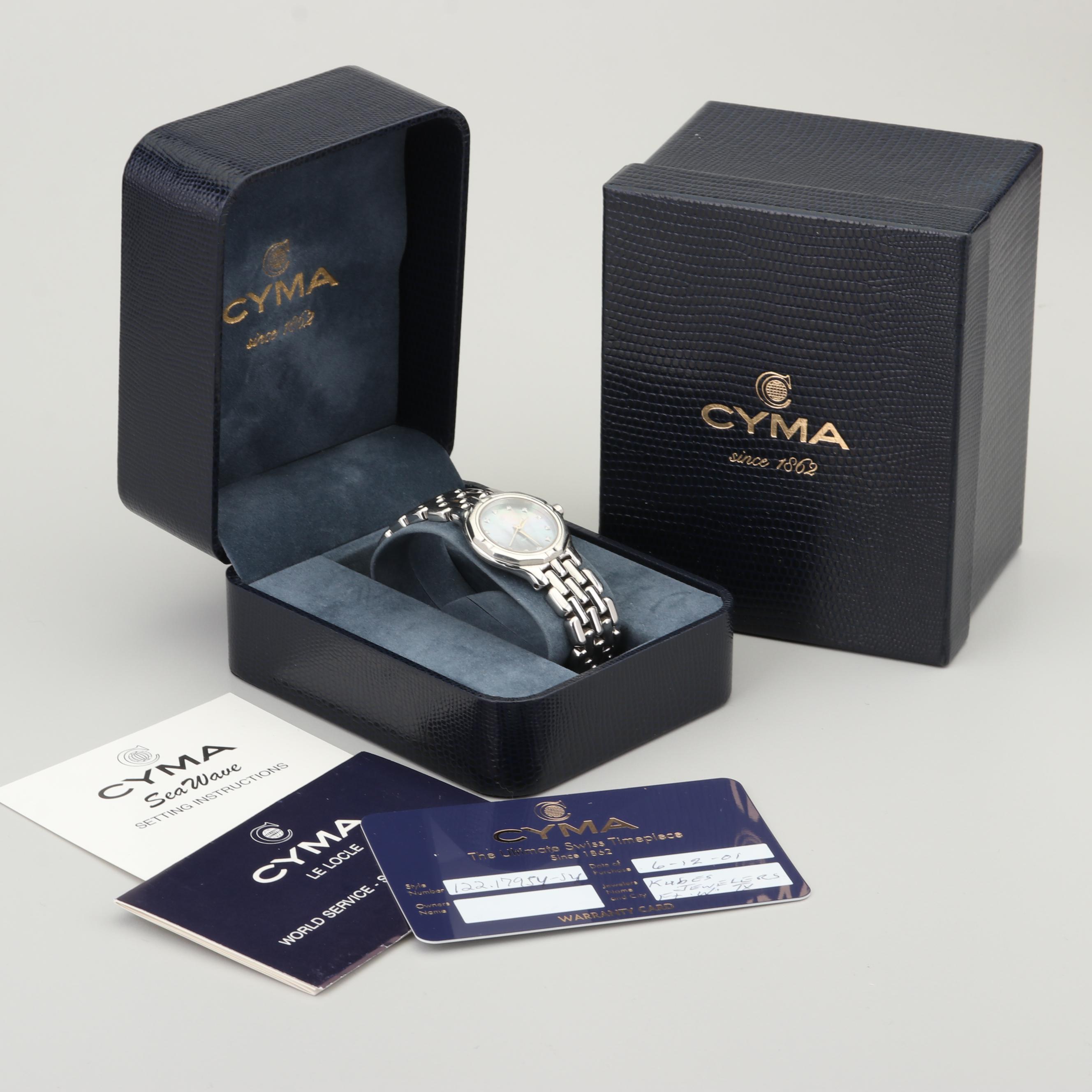 Cyma Stainless Steel Watch with Diamond and Mother of Pearl Dial