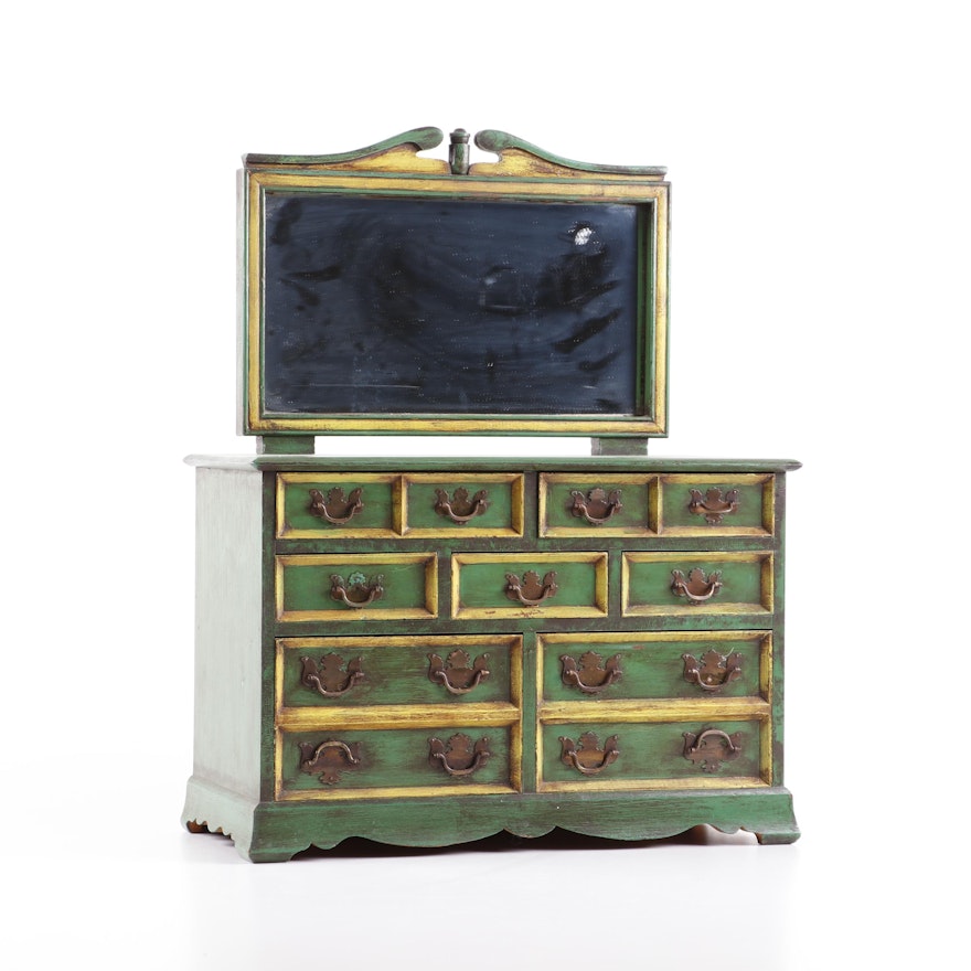 Painted Cherry Chippendale Style Jewelry Box