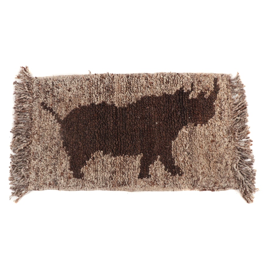 Handwoven Rhinoceros Pictorial Wool Floor Mat