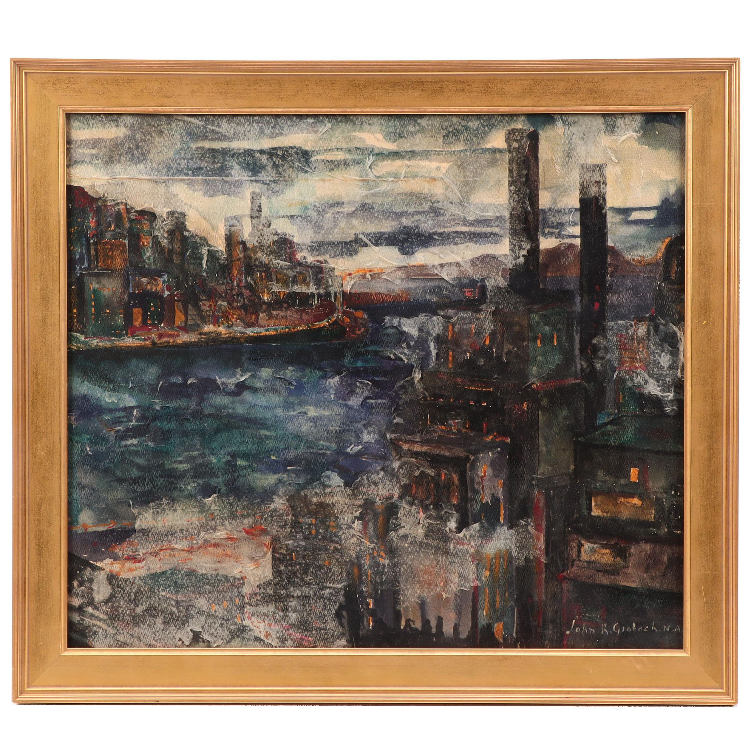John R. Grabach Mixed Media Painting of New York Cityscape