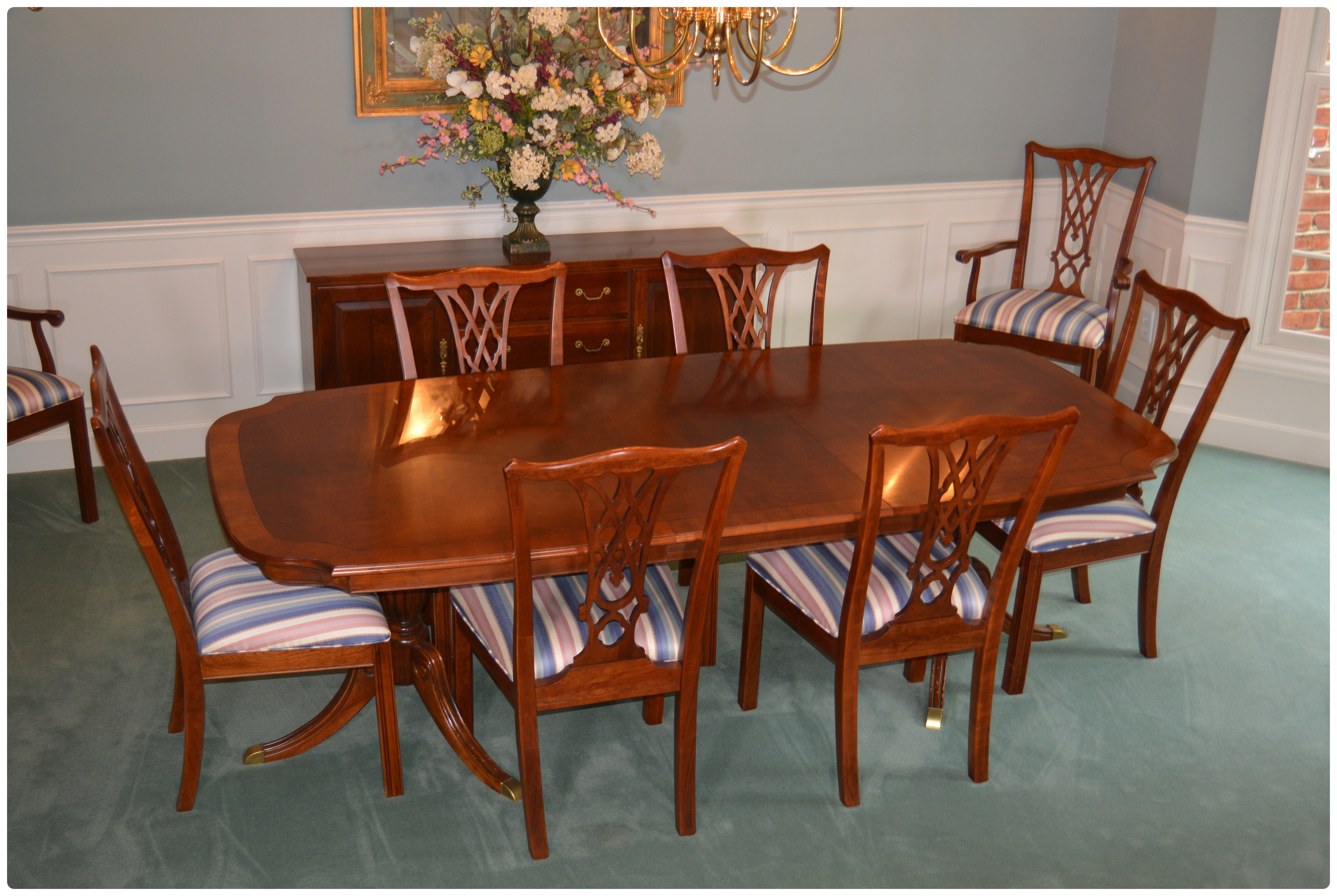 Ethan Allen "Carolyn" Double Pedestal Mahogany Dining Room Set, Contemporary