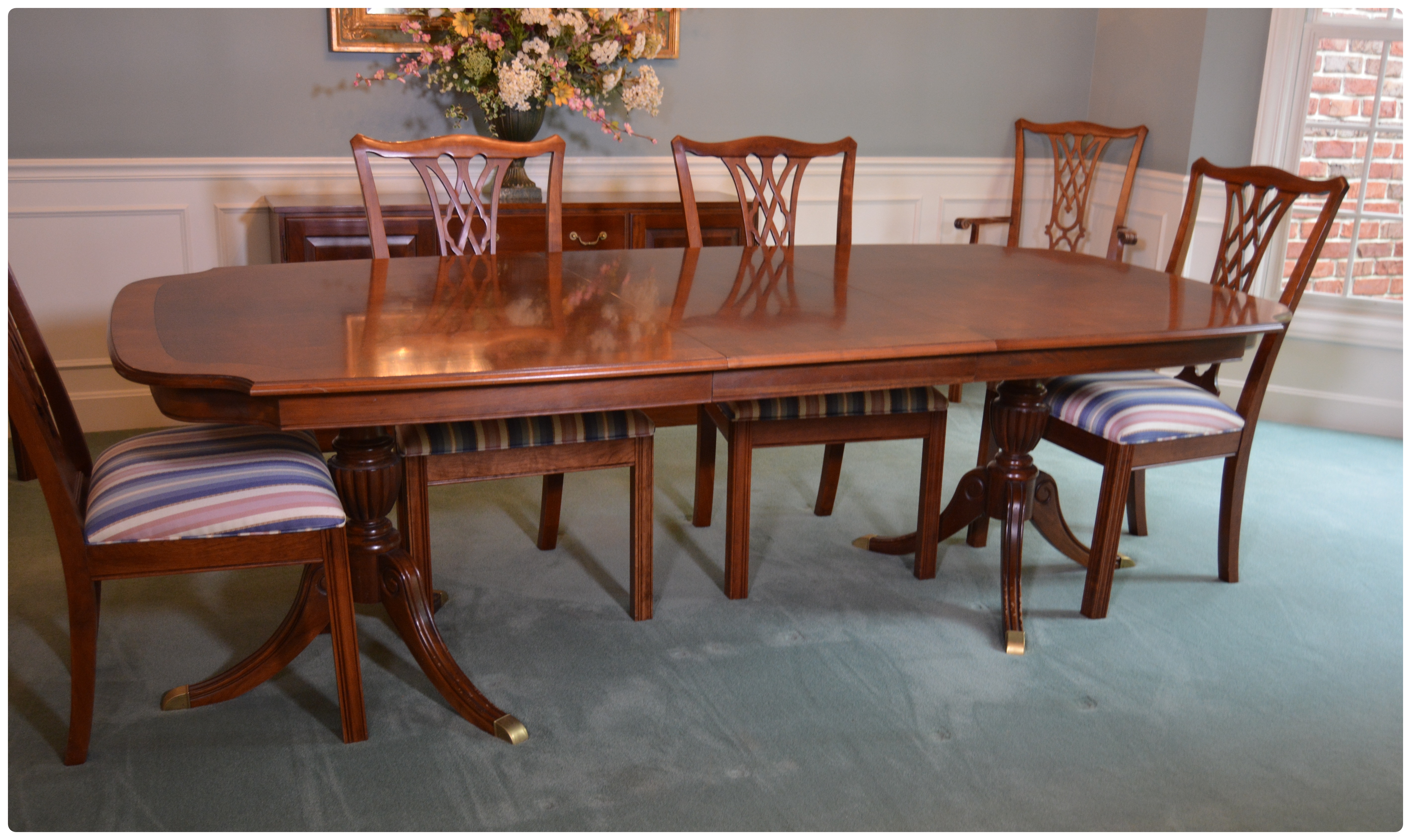 Ethan Allen "Carolyn" Double Pedestal Mahogany Dining Room Set, Contemporary