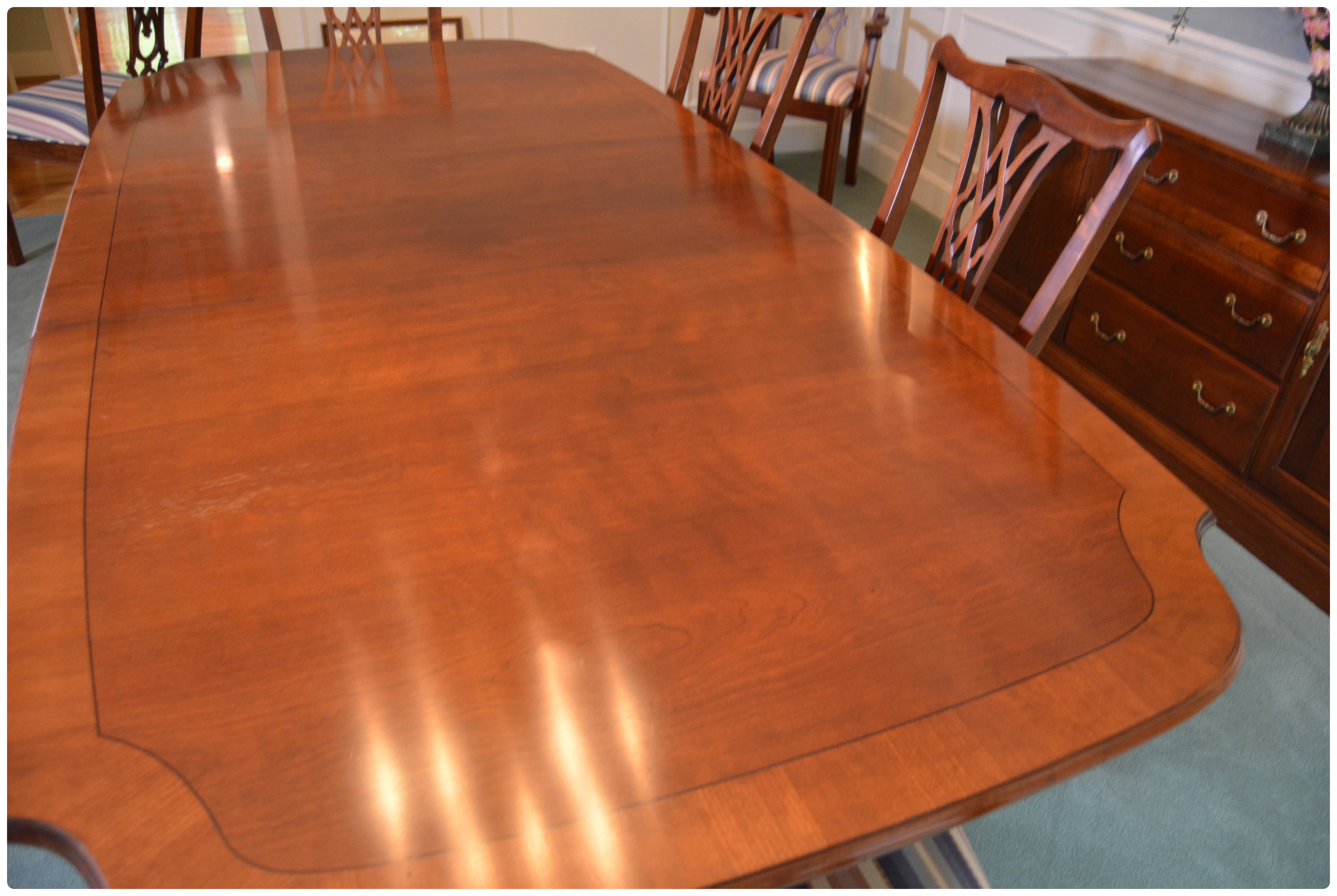 Ethan Allen "Carolyn" Double Pedestal Mahogany Dining Room Set, Contemporary