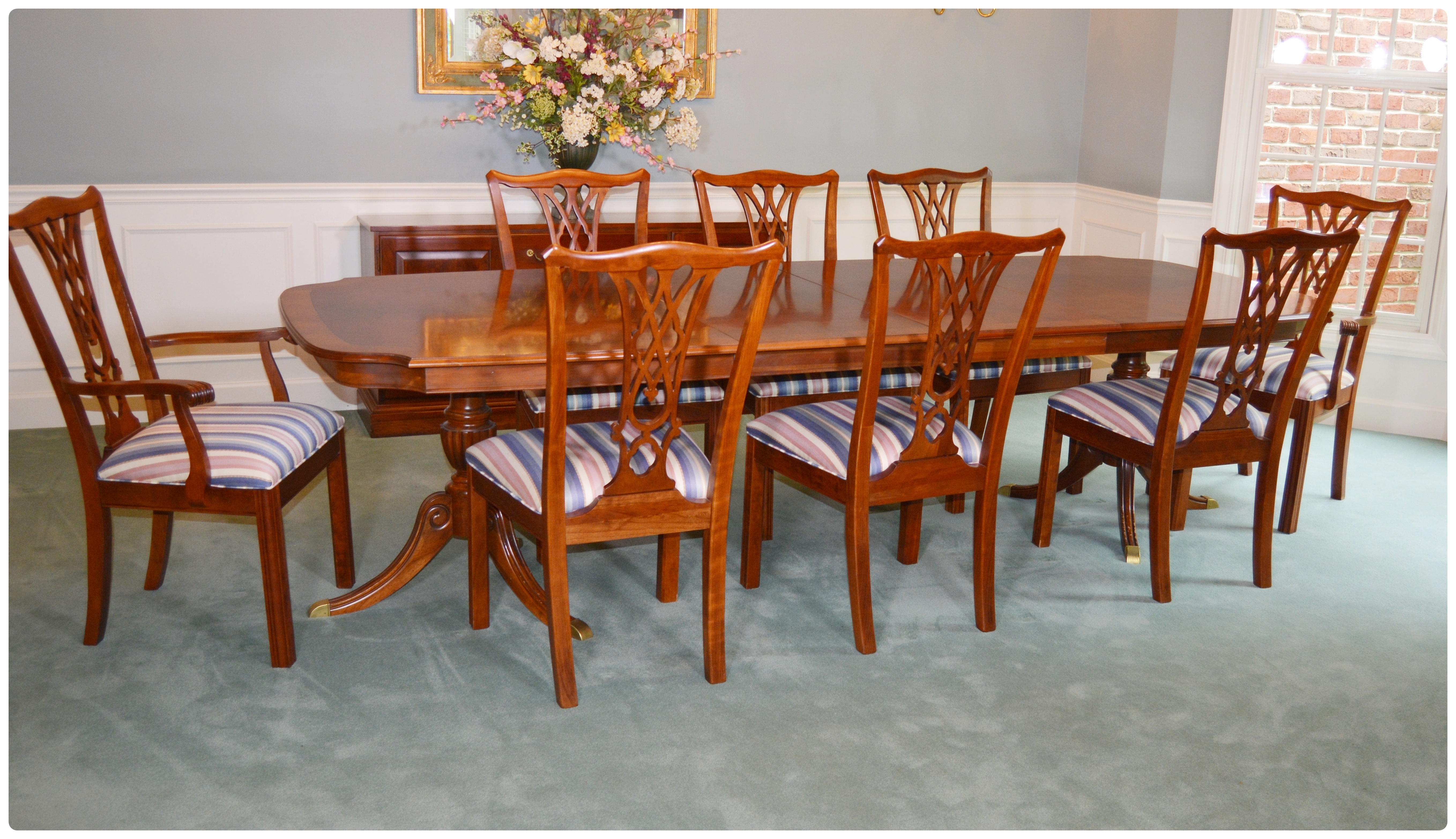 Ethan Allen "Carolyn" Double Pedestal Mahogany Dining Room Set, Contemporary